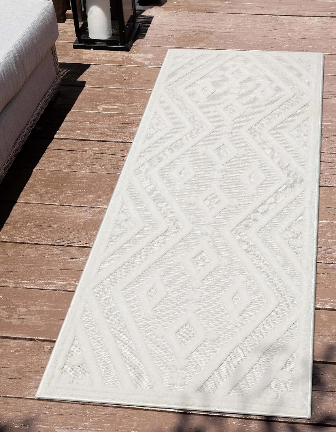 Well Woven Mali Tribal Diamond Pattern Indoor/Outdoor Ivory