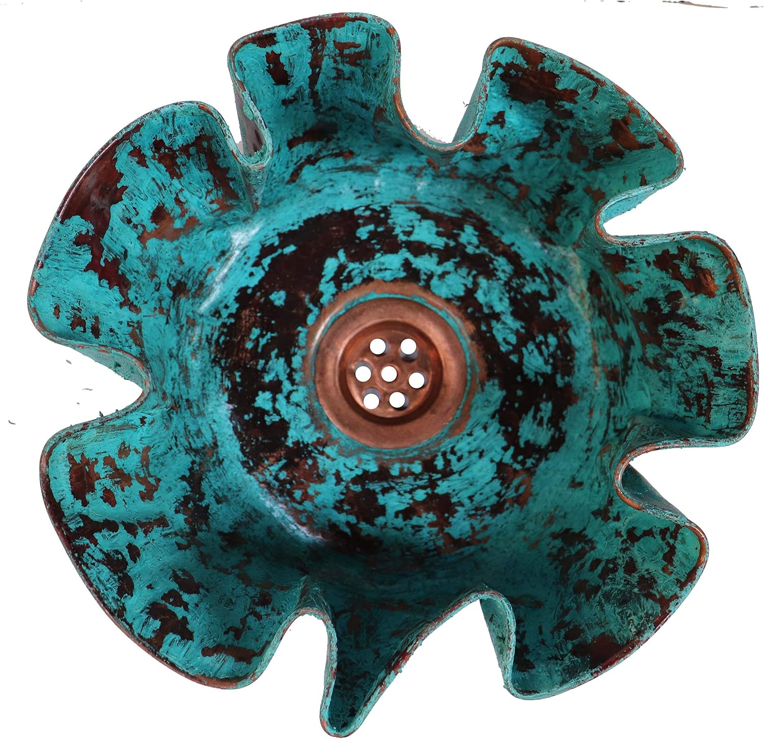 Small Artistic Handkerchief Flower Foliage Antique Green Patina Vessel Counter Top Copper Sea Shell Bathroom Sink Kitchen Bar Prep Wash Bowl Counter Top Rustic Washbasin Toilet Washroom Basin