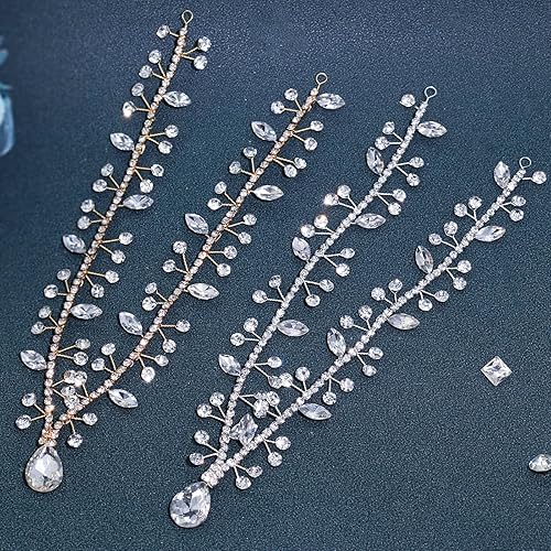 Miniatura 2 de NAISKA Diadema de cristal con cadena para la cabeza de novia, diadema de lágrima, diadema de lágrima, cadena de pelo con diamantes de imitación,