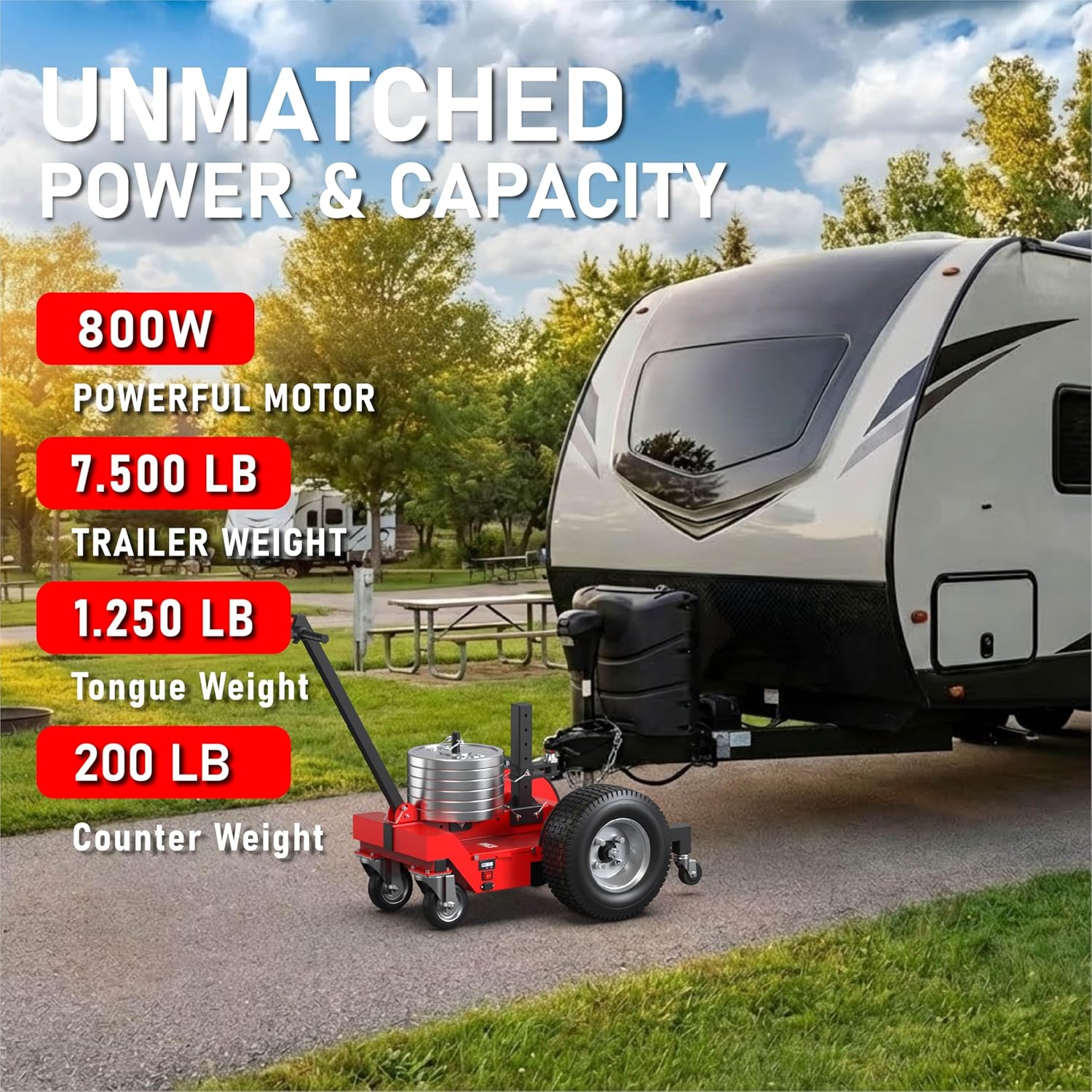 Heavy-Duty Electric Trailer Dolly, 7500 lbs Trailer Weight & 1250 lbs Tongue Weight, All-Terrain Tires,Portable Split Battery Box, Independent Weight Rack, for RVs, Boats & Trailers