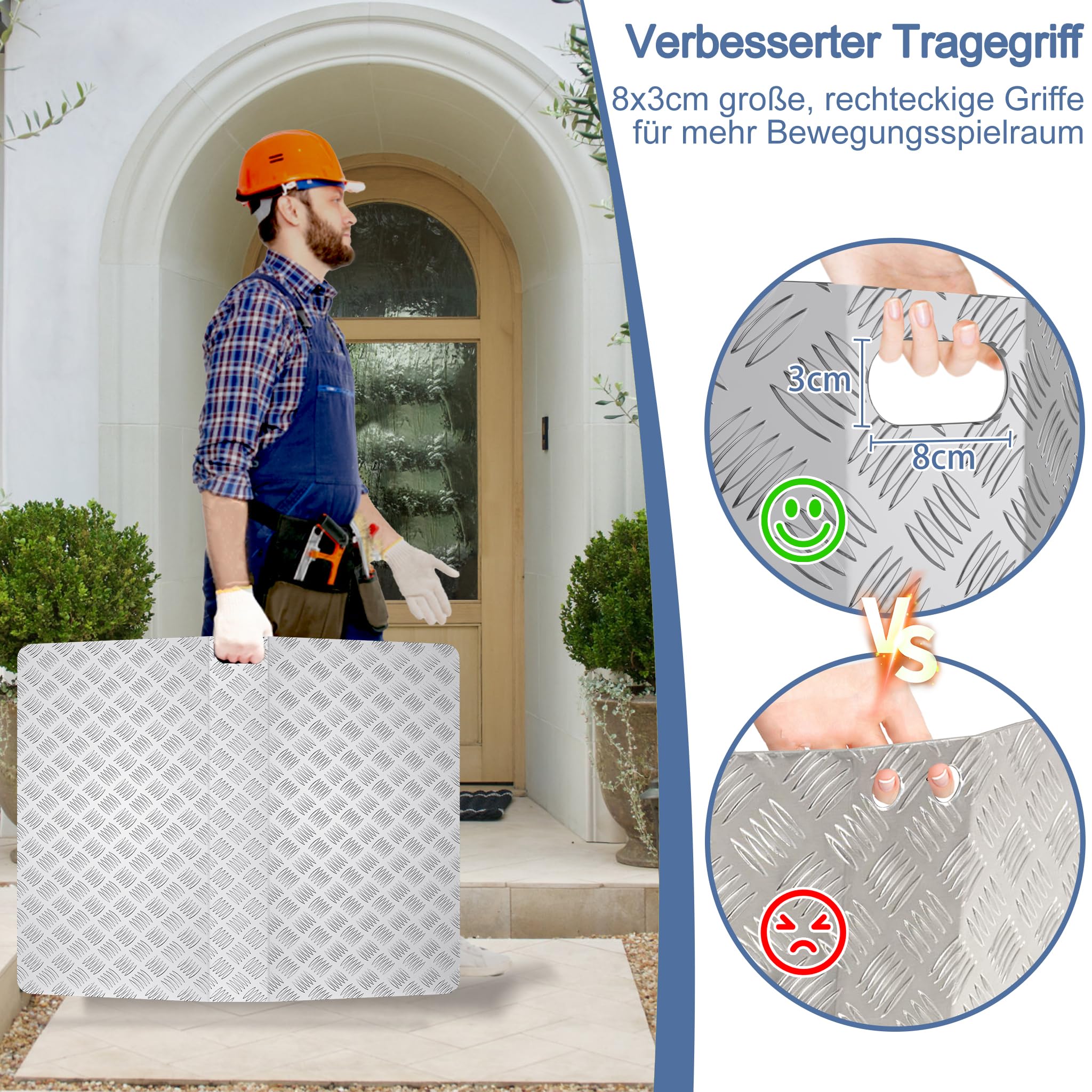 UISEBRT Türschwellenrampe Rollstuhlrampe Schwellenrampe,Aluminium Rampe Rollstuhl, Schwellenbrücke rutschfest Tragbare mit Griffe,Tragfähigkeit 270 kg (100 x 70 x 10 cm)
