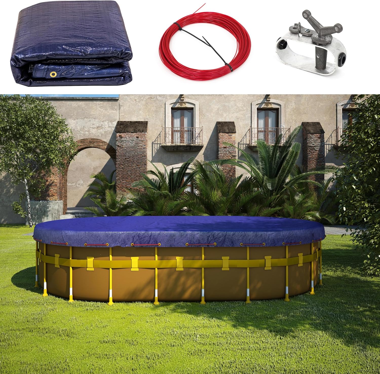 AMGO 15' x 30' Oval Blue Winter Swimming Pool Cover Tarp Tarpco Safety Extra Heavy Duty, Waterproof, UV Resistant (Cover Size: 19'x34’/ 4 ft .Overlap) - (We Customize Size)