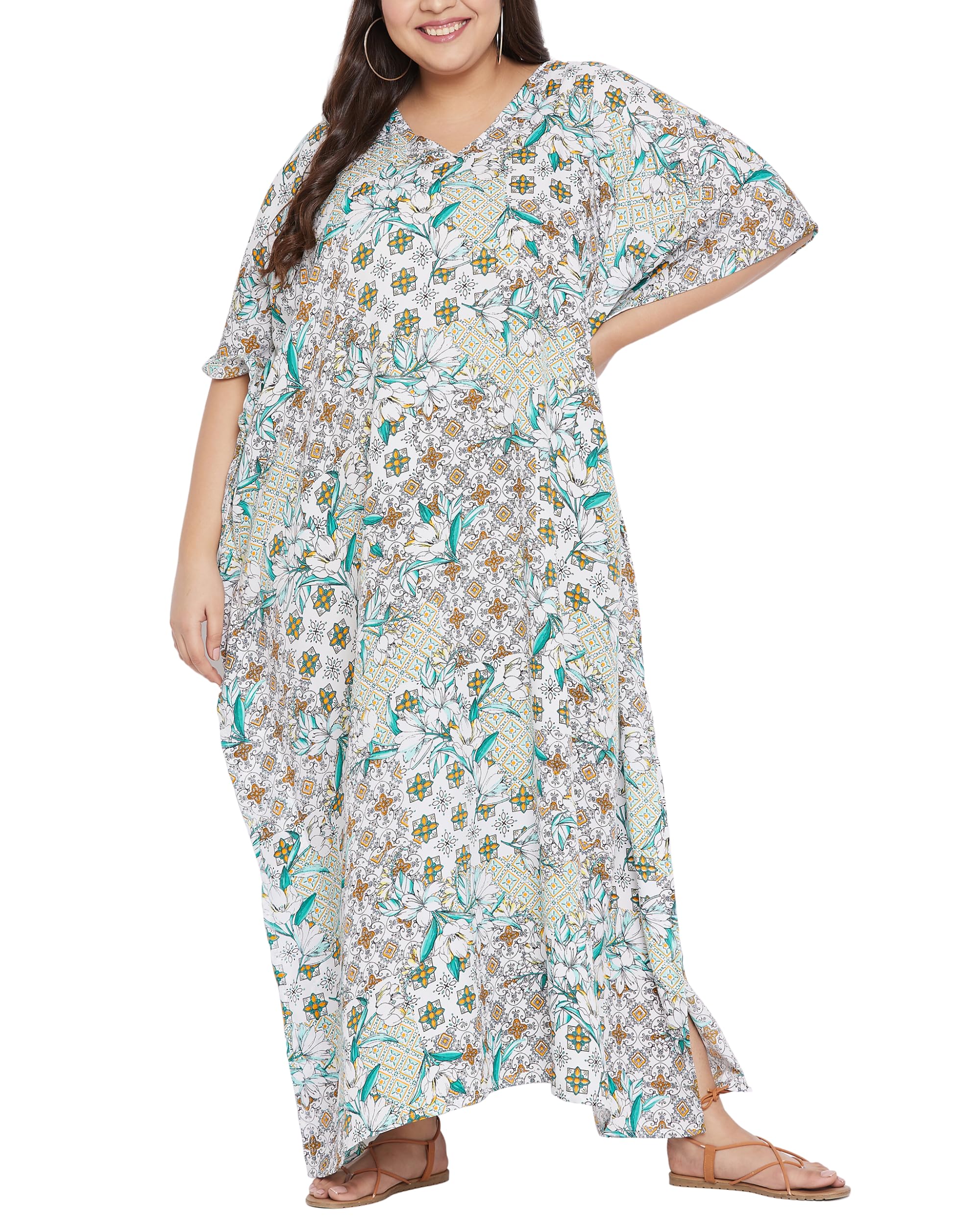 Oussum Women Kaftan Plus Size Polyester Summer Lightweight Caftan Swimsuit Cover Ups Maxi African Mumu Lounge House Dress