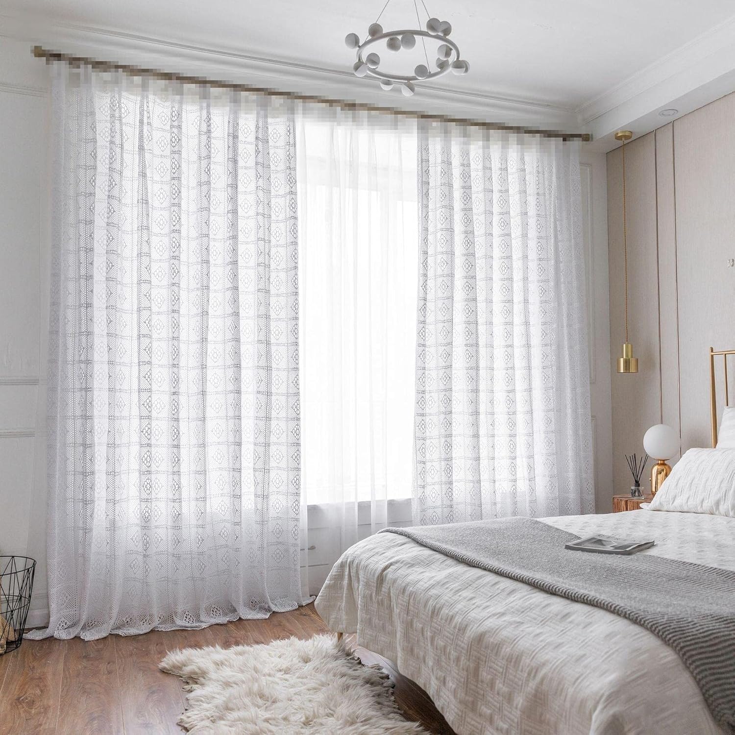 Boho Curtains for Living Room Vintage Crochet Lace Curtains for Farmhouse Retro Hollow Sheer Curtain Panels for Window Treatment Light Filtering Cotton Curtain Drapes for Patio 1 Panel W55 X L79 Inch