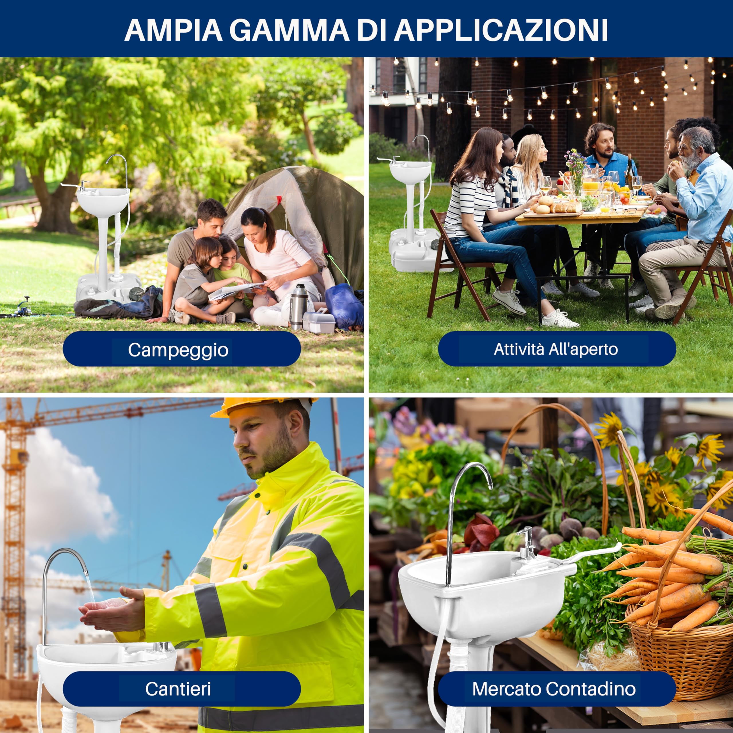 SereneLife Lavandino da Esterno, Lavandino Portatile da Campeggio con Rubinetto, Serbatoio Acqua, Dispenser di Sapone e Porta Asciugamani