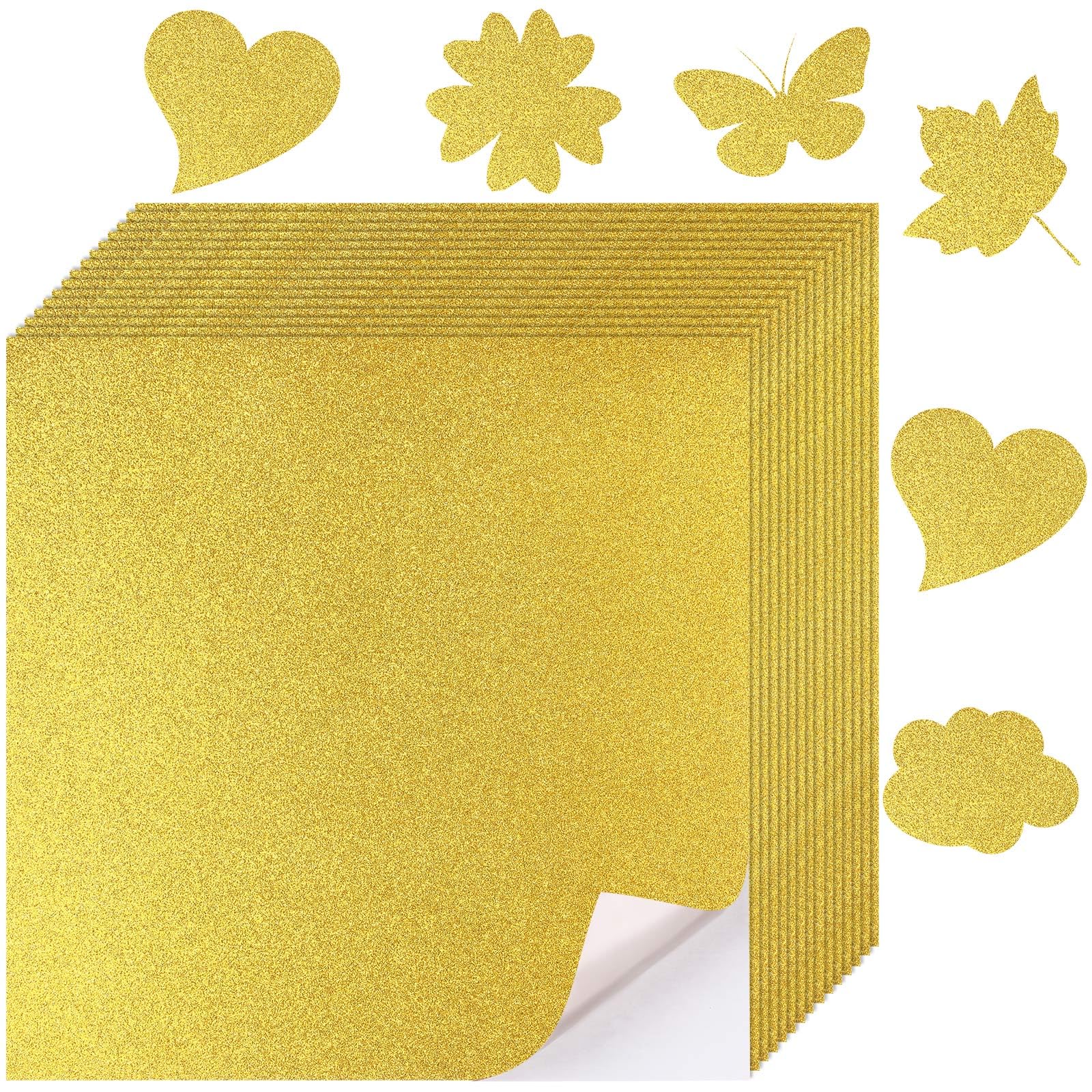 Dunzoom 18 Sheets Gold Glitter Cardstock Sticker Paper 11.6" x 11.6" Self Adhesive Heavyweight Sparkly Construction Paper for Scrapbooking DIY Craft