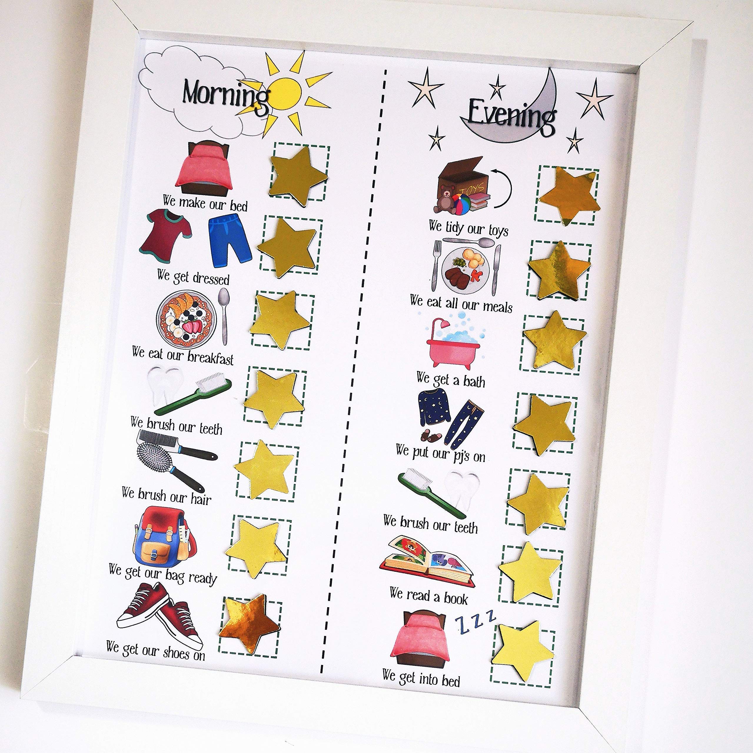 Kids Routine Chart With Golden Magnets Morning And Evening Routine ...
