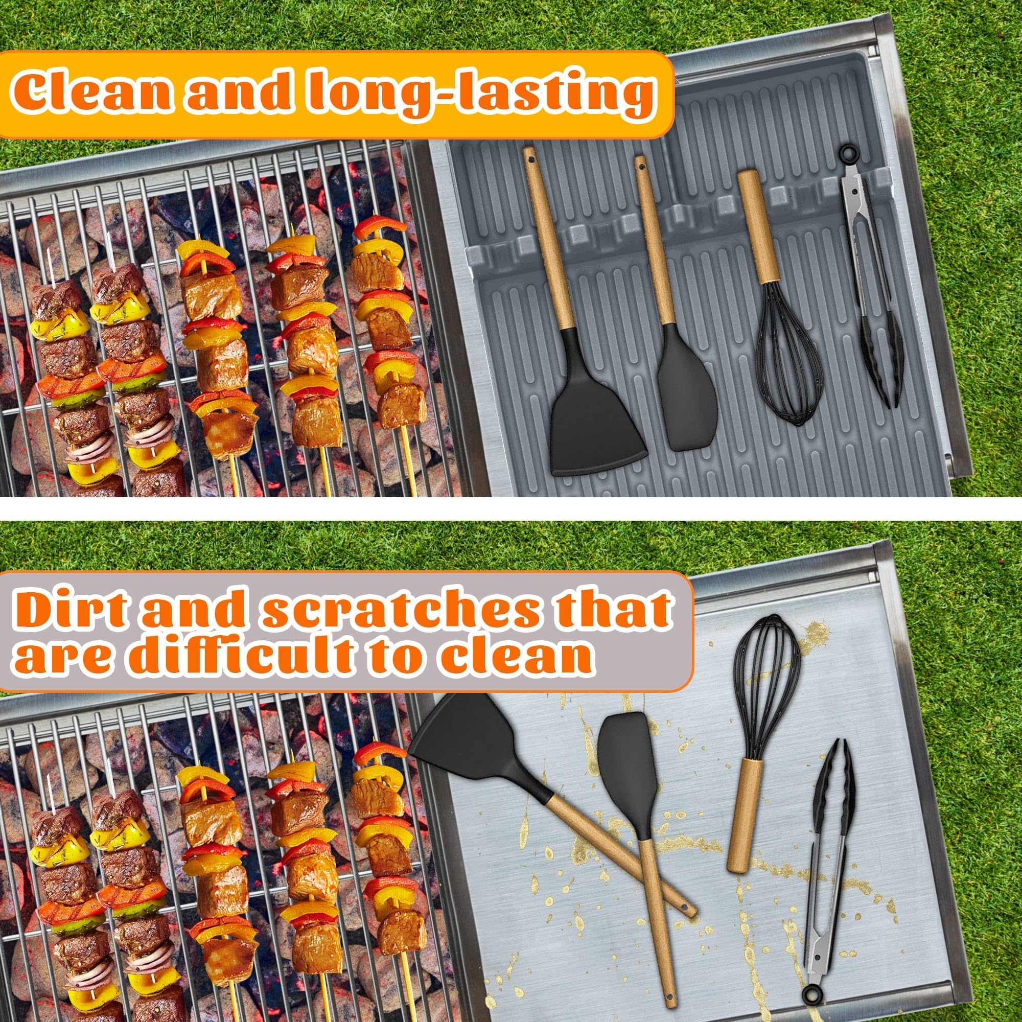 Tappetino per Utensili per Piastra in Silicone per Blackstone, Resistente alle Alte Temperature, Struttura Antiscivolo, Facile Pulizia Ideale per BBQ e Sessioni di Grigliate (grigio sottile)