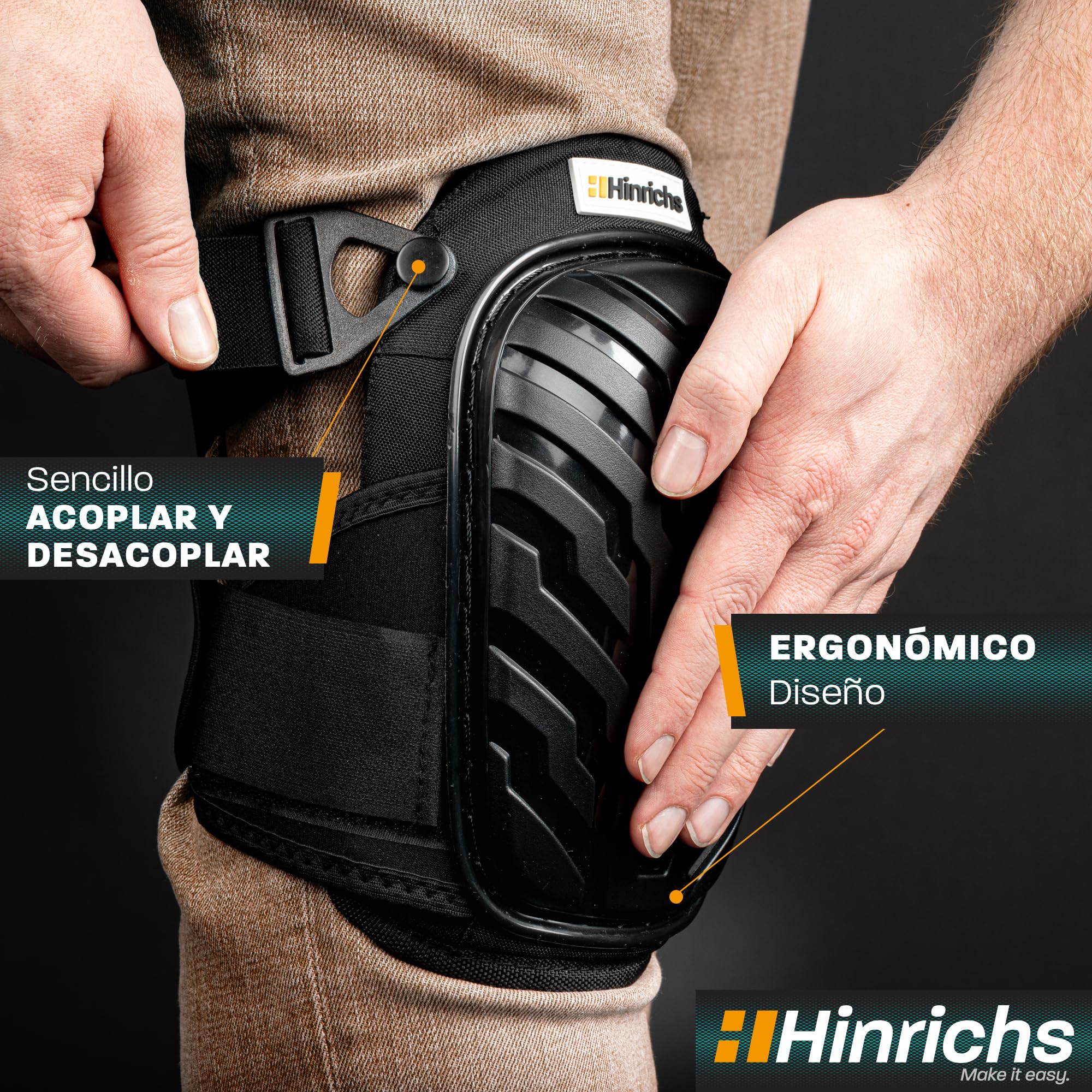 Hinrichs Rodilleras Profesionales Trabajo - Rodilleras de Trabajo - Rodilleras de Trabajo Alicatadores - Rodilleras ajustables para Artesanos, Soladores, Jardinería - Rodilleras protectoras Trabajo
