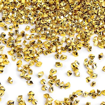 DomeStar 4200PCS Gold Fake Ice Rocks, 1LB Acrylic Crushed Ice Rocks Mini Fake Diamonds for DIY Craft Wedding Vase Fillers 0.33" x 0.23"
