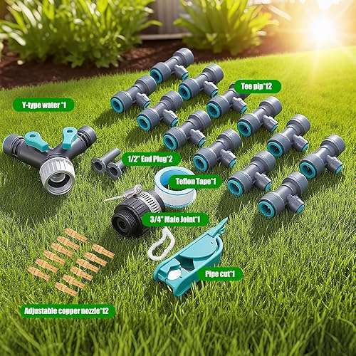 Miniatura 2 de Kit de sistema de riego por goteo de 27 piezas con accesorios de conexión rápida, boquillas ajustables y tubos de distribución en forma de Y para