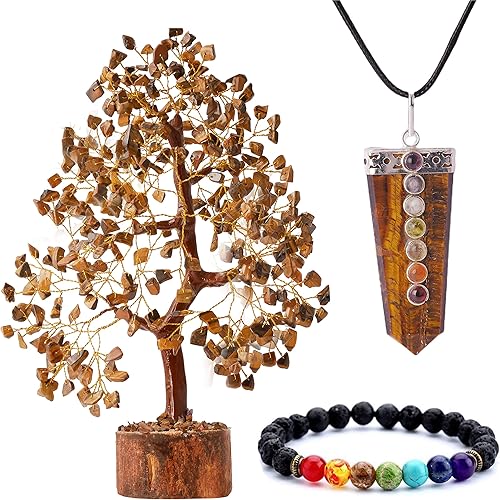 Cristal de ojo de tigre, árbol de chakras, árbol bonsái, regalos de energía positiva, cristales curativos de chakras, árbol de Feng Shui, cristales