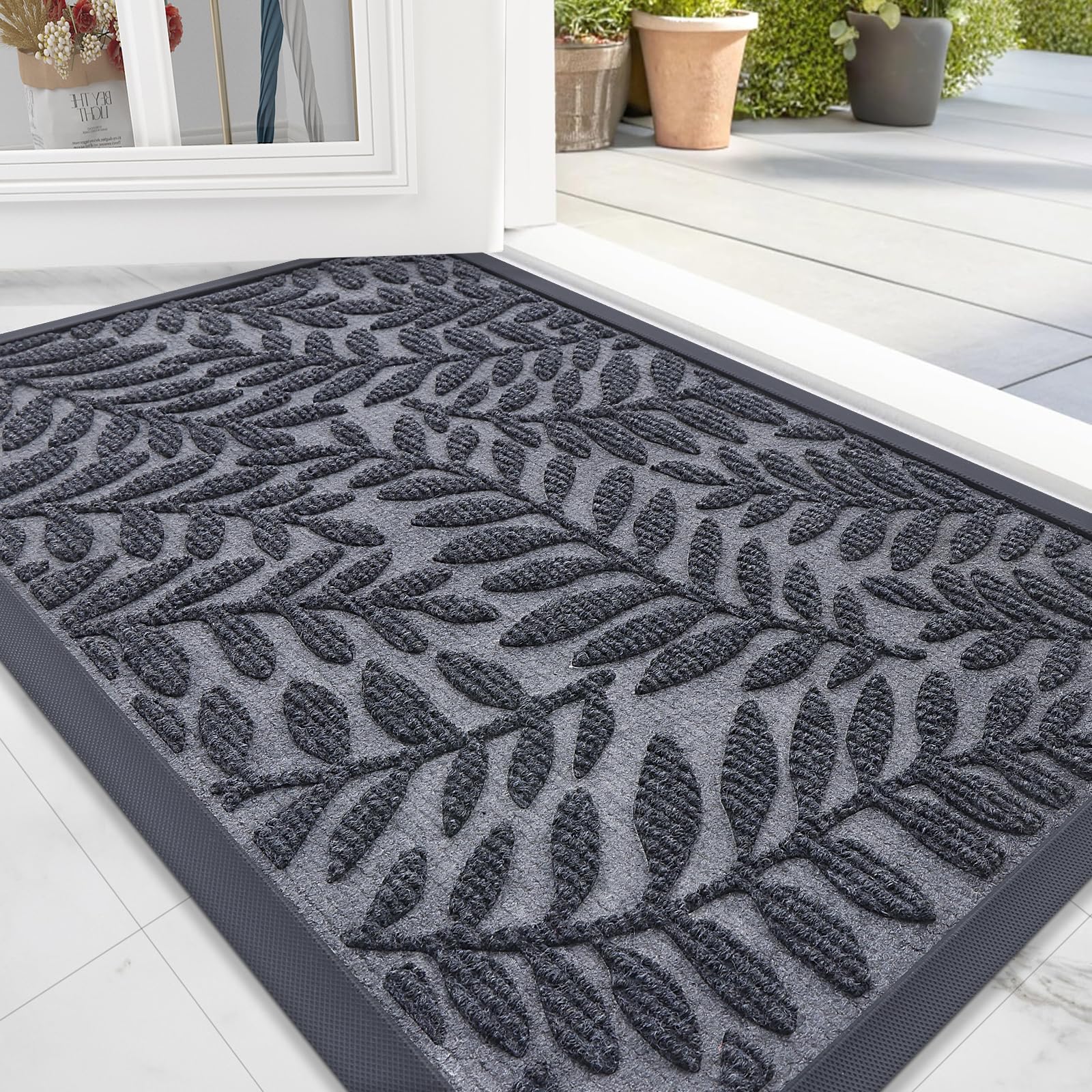 OLANLY Door Mat Indoor Outdoor Entrance 29.5x17, Heavy-Duty Rubber Doormat | Medium Grey, Waterproof All-Weather All-Season, Stain and Fade Resistant, Low-Profile Floor Mat for Entryway, Easy to Clean