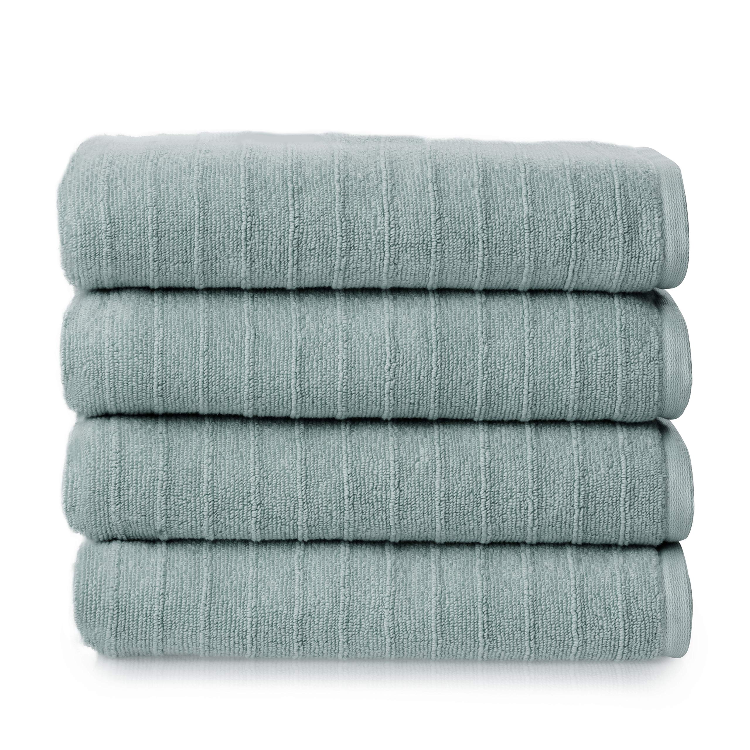 Welhome James 100% Cotton 4 Piece Bath Towels | Mineral Blue | Stripe Textured | Supersoft & Durable | Highly Absorbent & Quick Dry | Ideal For Everyday Use | 450 GSM | Machine Washable