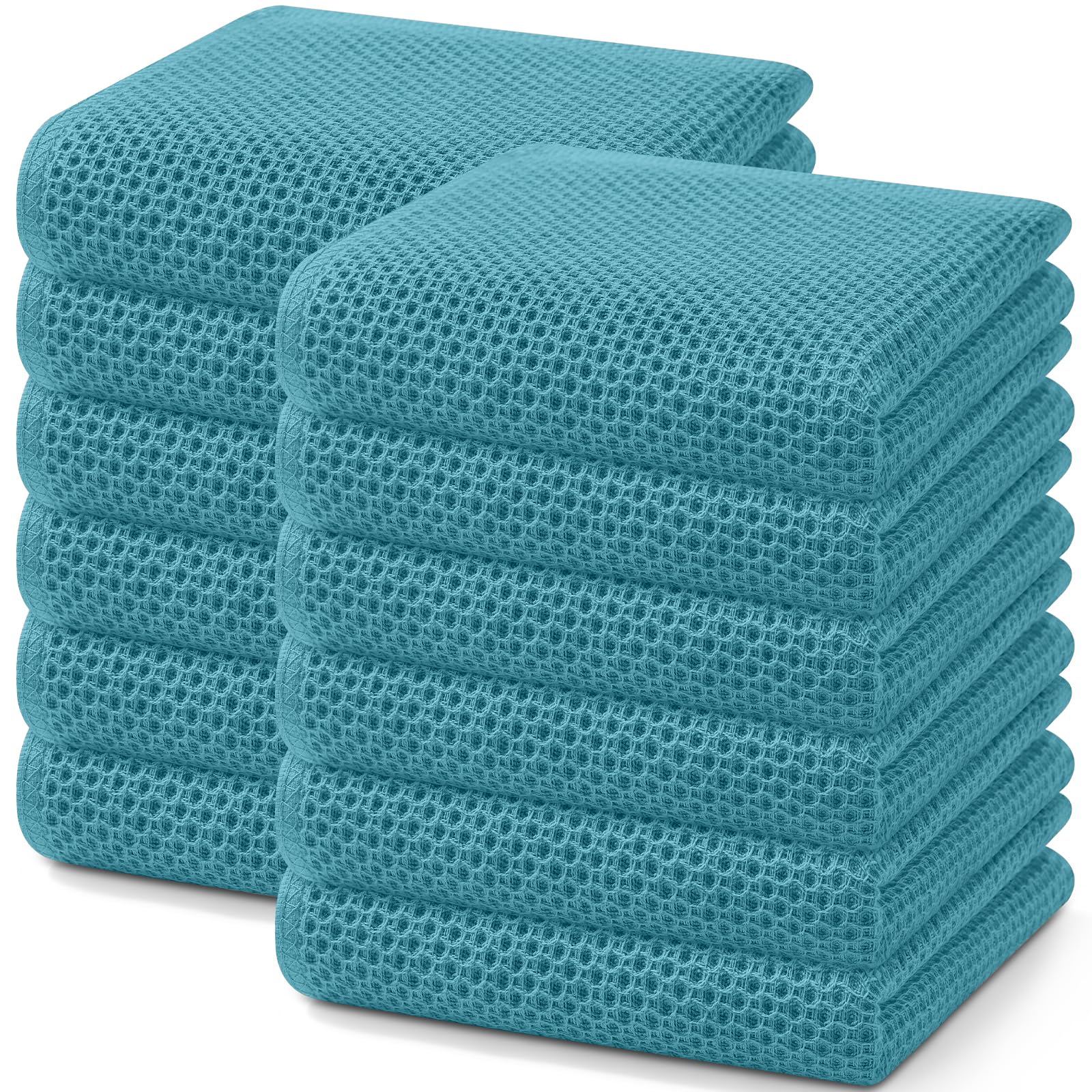 Homaxy 100% Cotton Waffle Weave Kitchen Dish Towels 12-Pack, Lake Blue