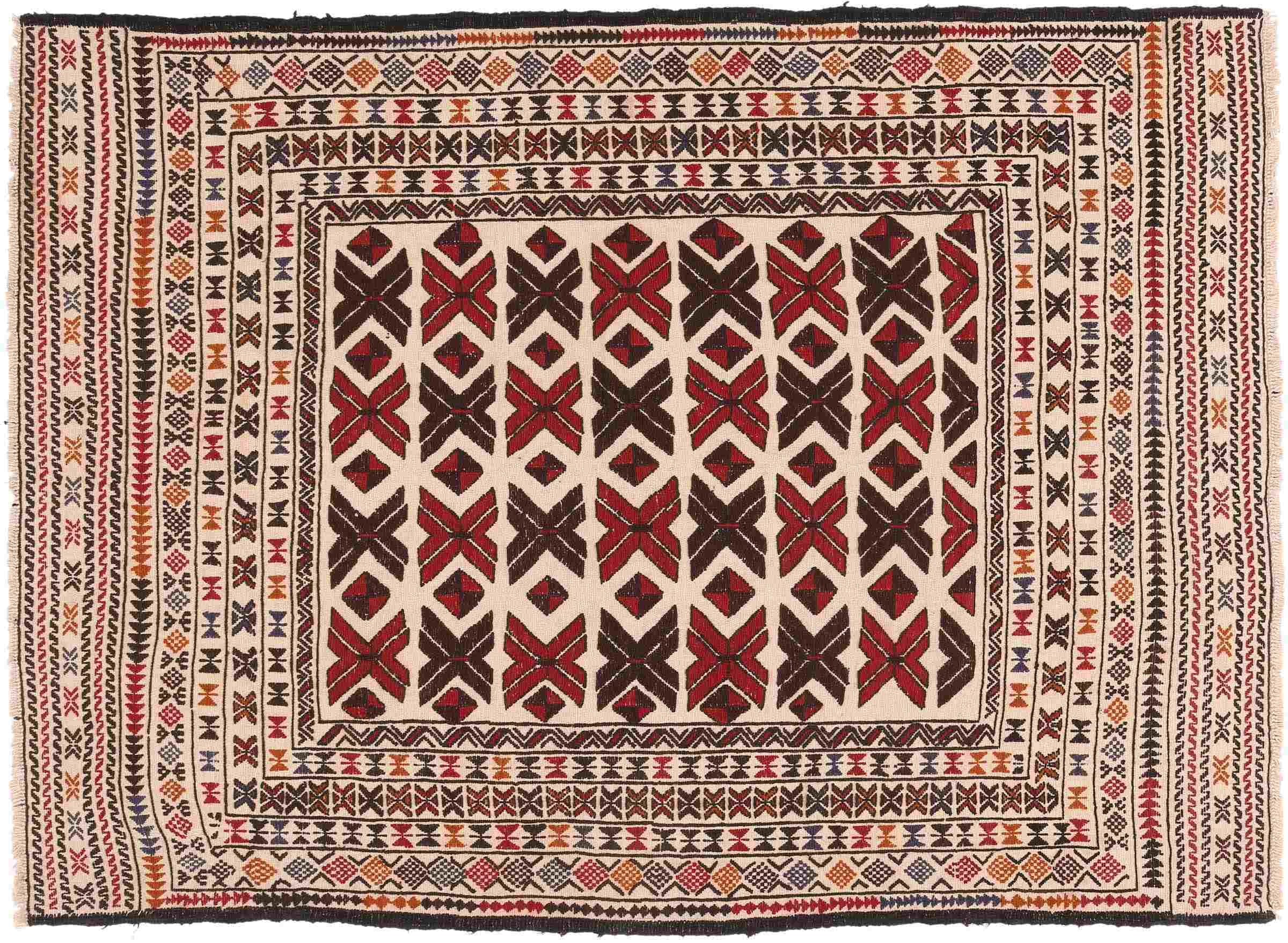 Tapis afghan Kelim GOL Barjasta beige 140x200 pour salon bohème chic