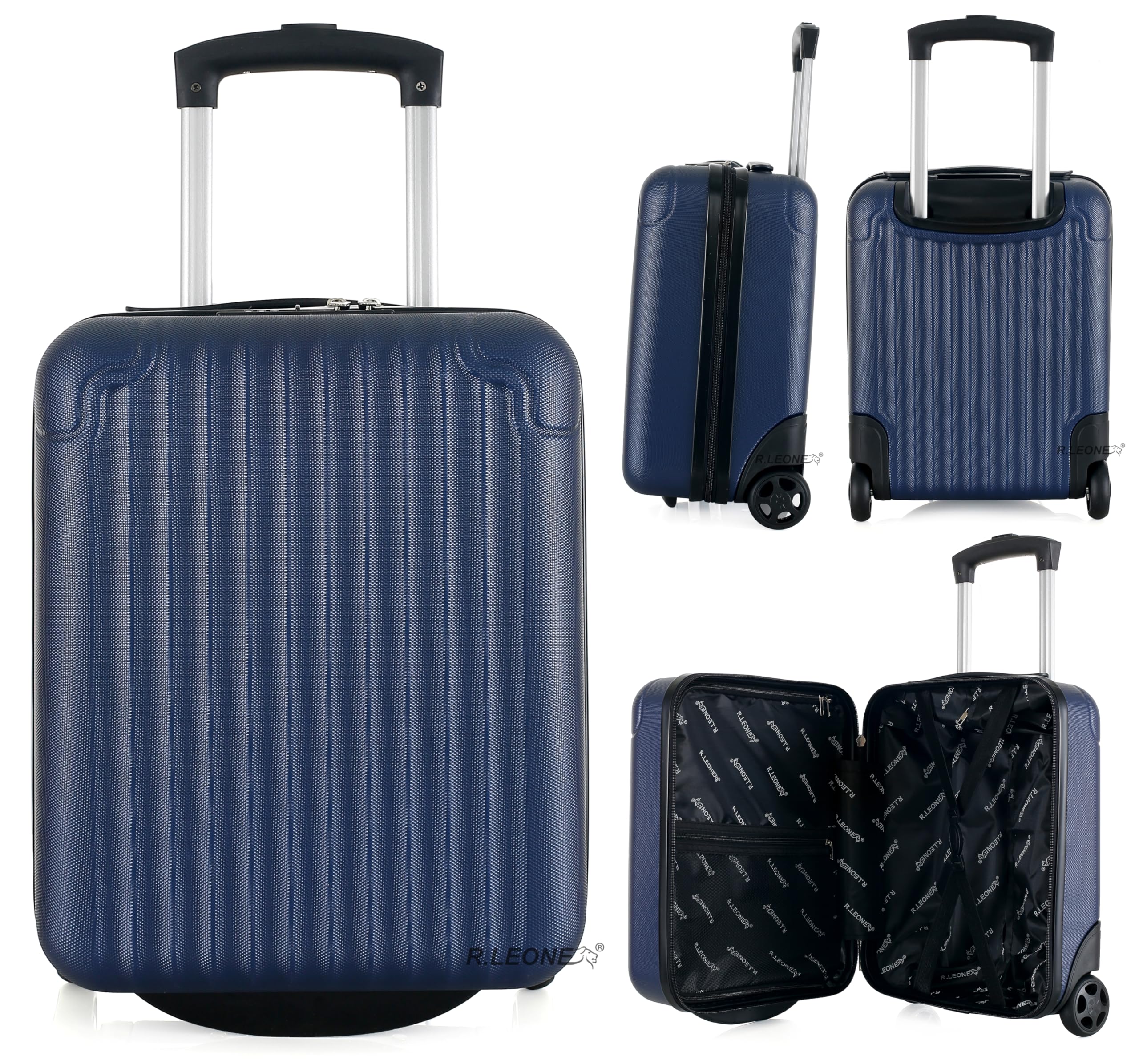 R.Leone Valigia Trolley Bagaglio a Mano 40x30x20cm Wizzair Vueling 2 Ruota in ABS 288 (Nero, Valigia 40X30X20cm 2Ruota)