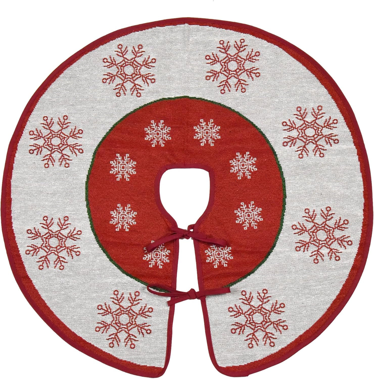 Primode Christmas Tree Skirt Design on Jacquard Woven Fabric, Holiday Tree Decoration (30", Red 2)