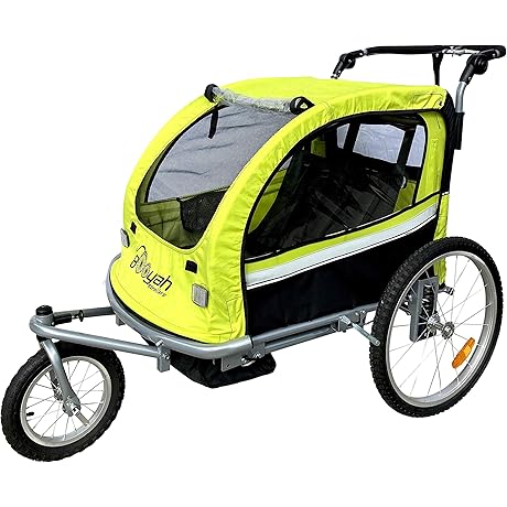 Booyah Strollers Double Child Bicycle Stroller Trailer Jogger (Green)