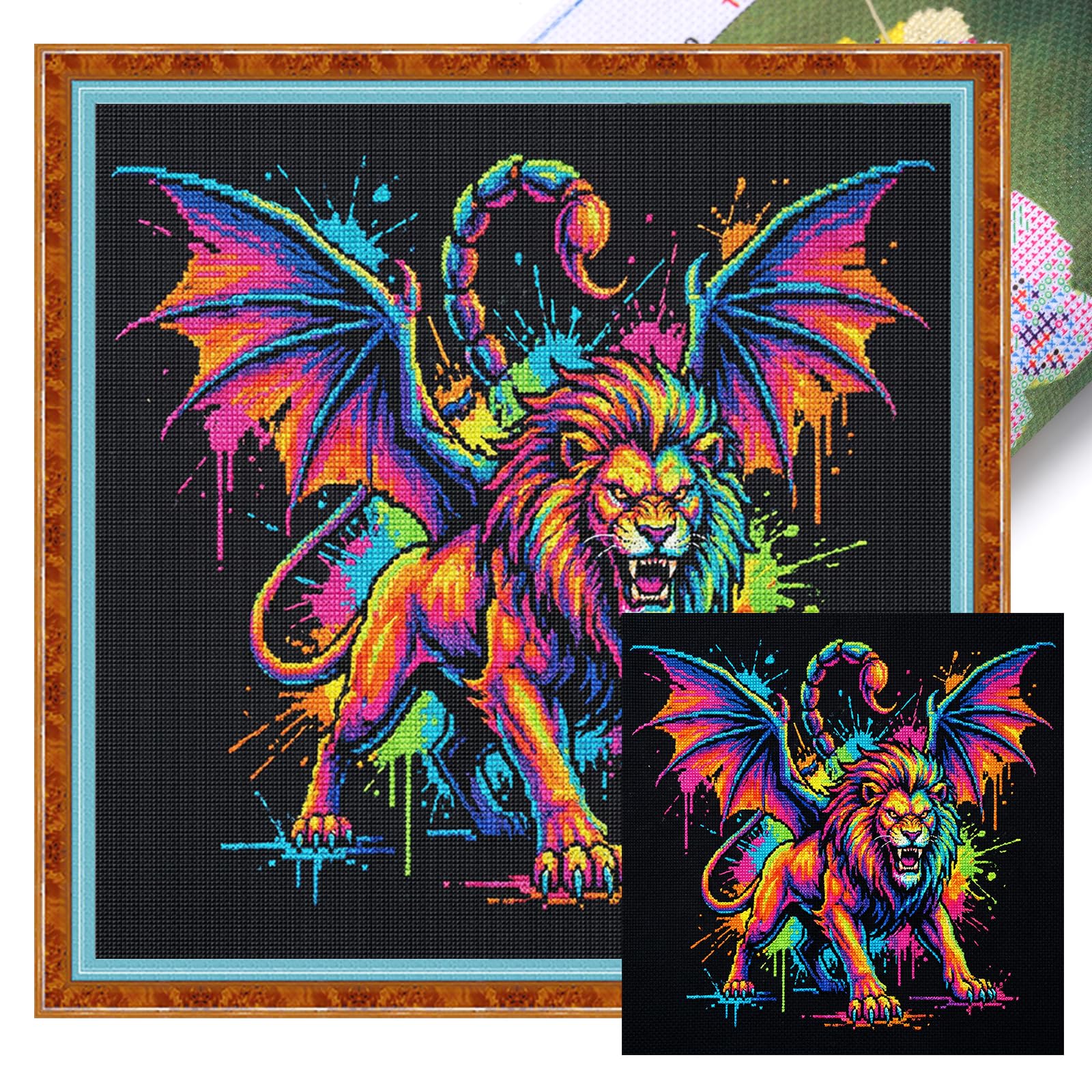 Poetrydraw Colorful Splash Manticore 14Ct Diy Embroidery Kit, 11.81X11.81 Inch Cross Stitch Art & Crafts For Beginners & Adults - Home Decor