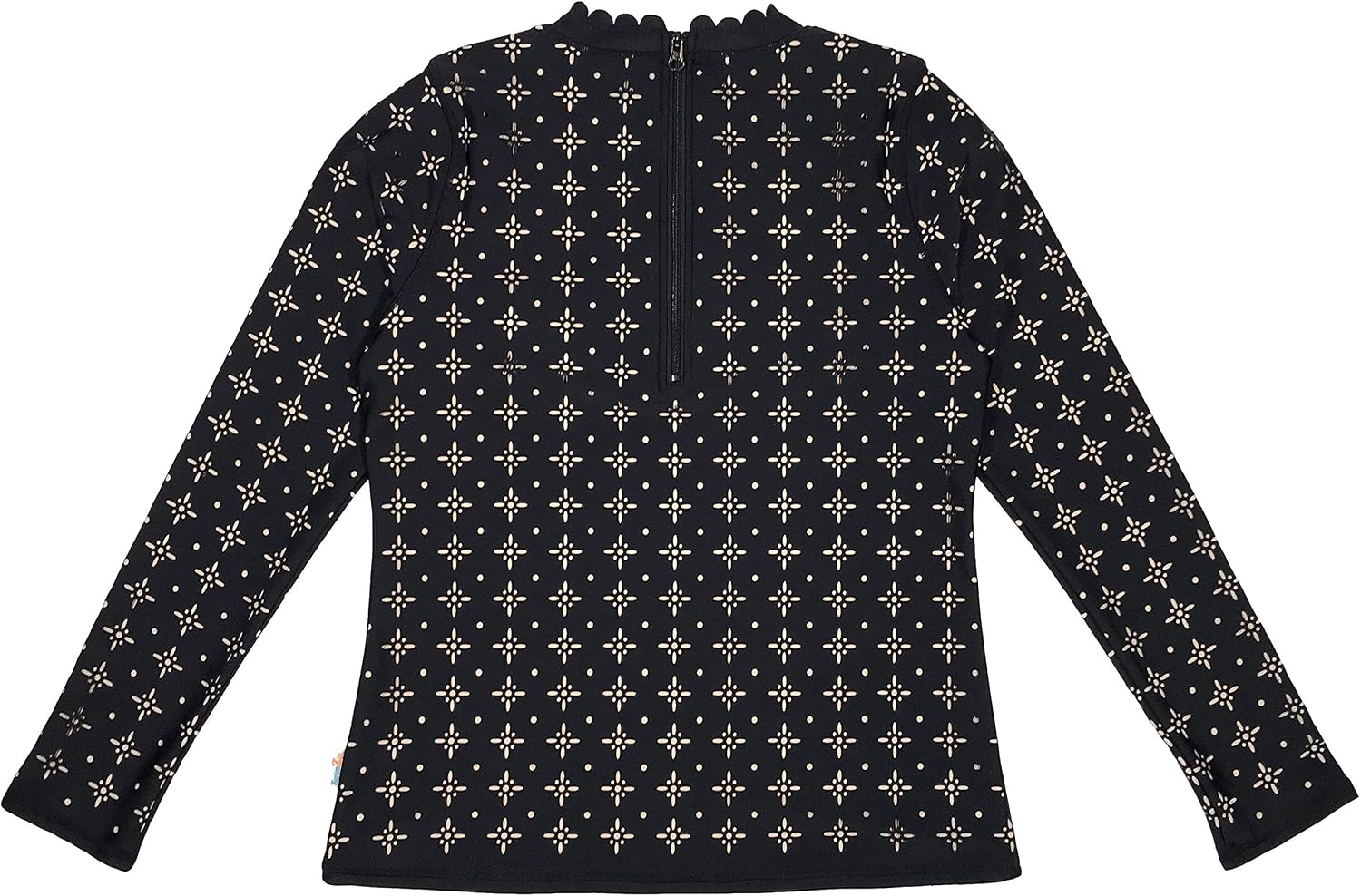 SwimZip Women's Long Sleeve Laser Cut Scallop Neck Zipper Rash Guard UPF 50+
