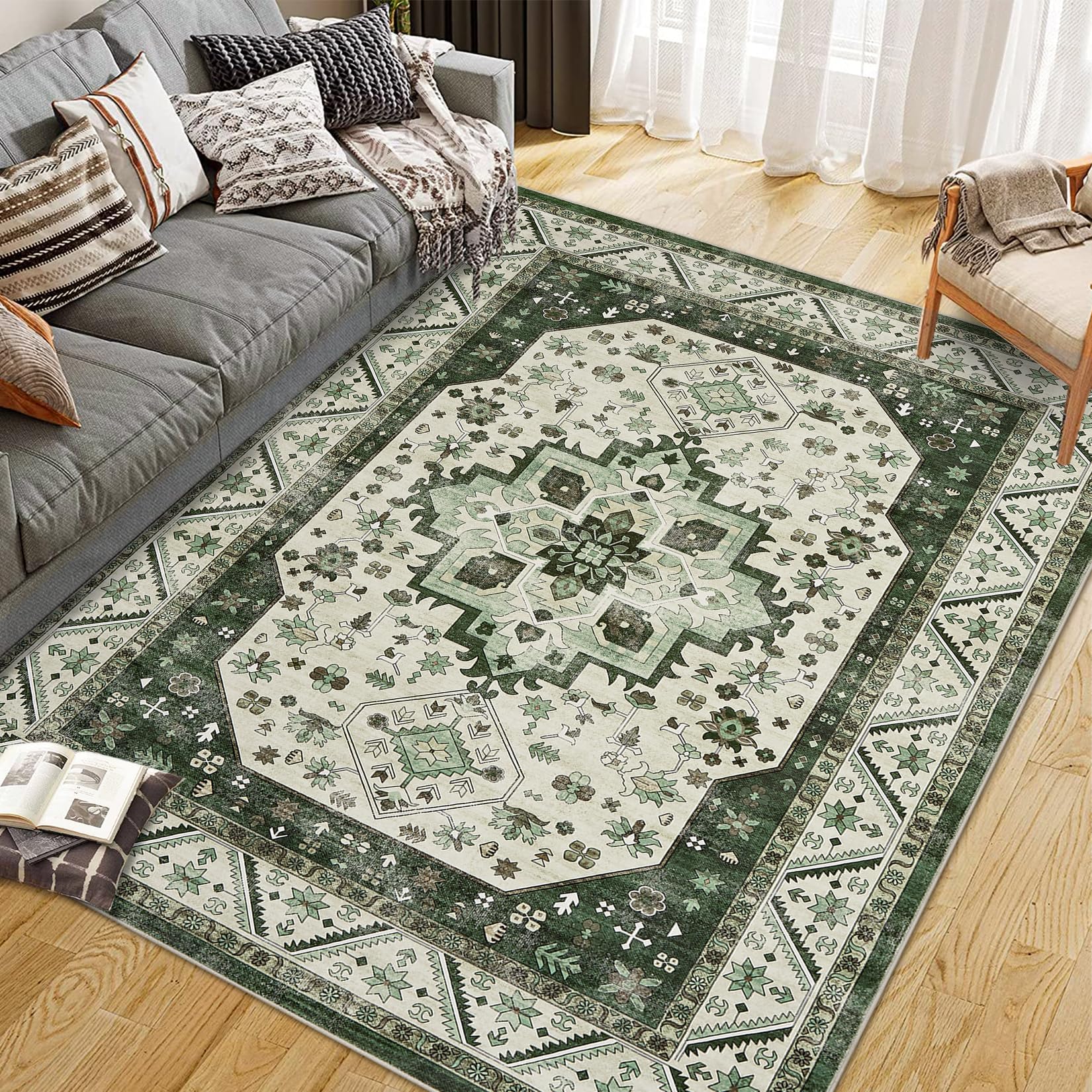 Tapis vintage bohème doux qui ne perd pas ses poils pour salon et bureau