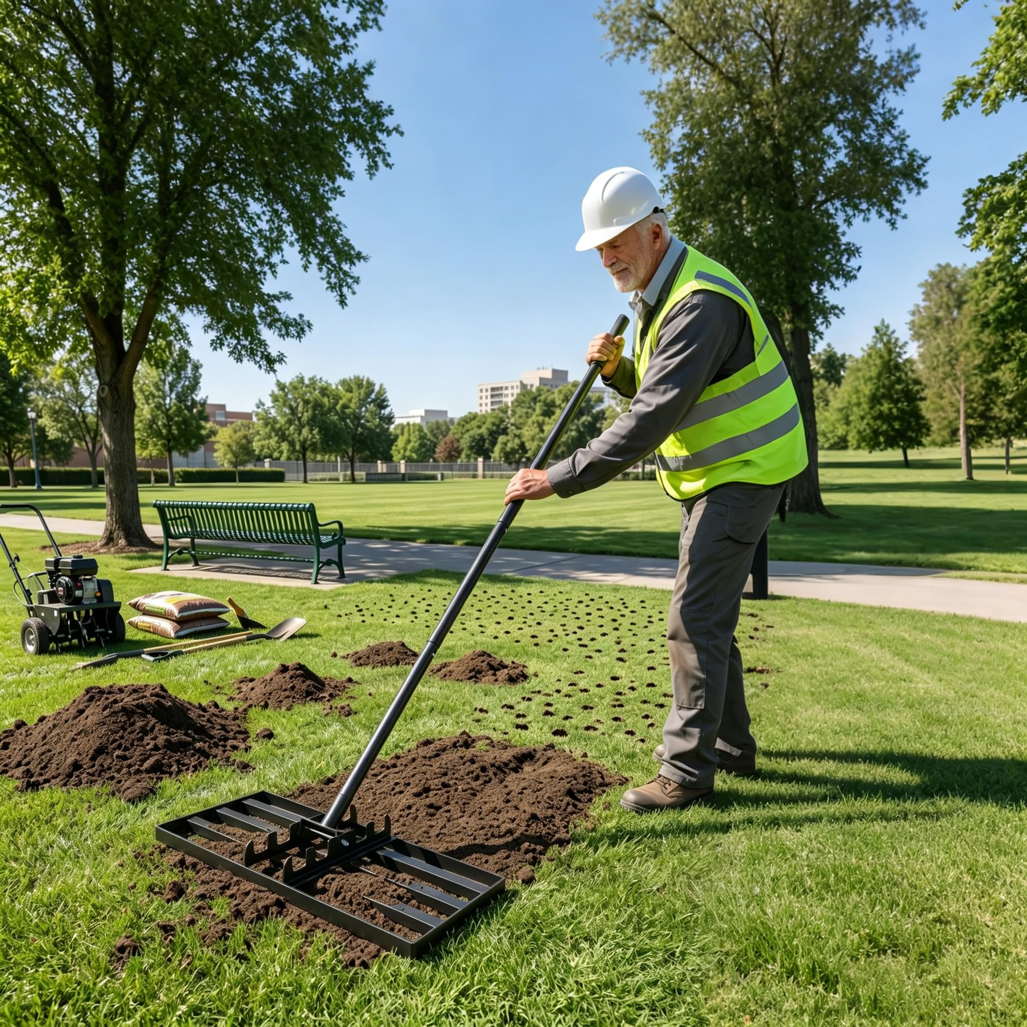 Froadp Rascador de césped de acero inoxidable, rastrillo de jardín, con mango de goma antideslizante, longitud ajustable, 101 – 202 cm, para arena, eliminación de césped perfecto (25 x 76 cm)