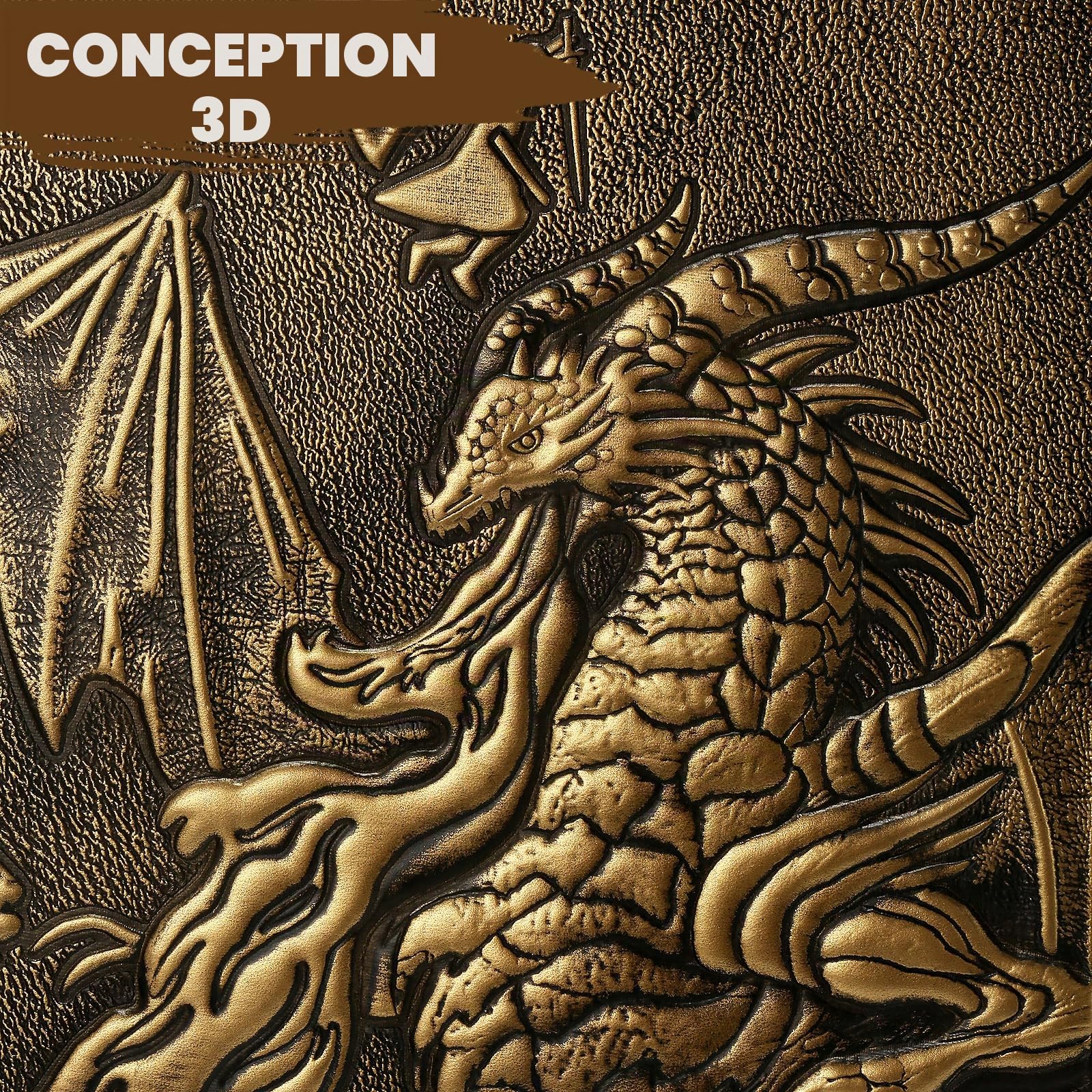 DNDND Écran DND Dungeons Master en similicuir 3D gaufré à quatre panneaux avec poches pour jeu de table DND Donjons et Dragon (laiton)