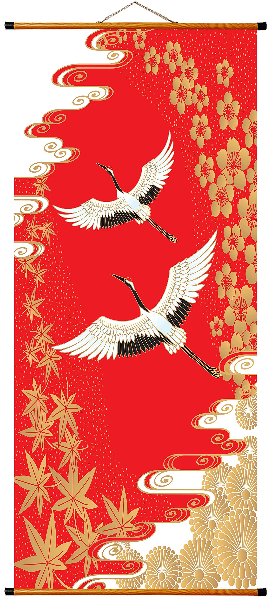 Toile canvas grue fond rouge 52x120 cm pour habiller un mur vide et étroit avec élégance