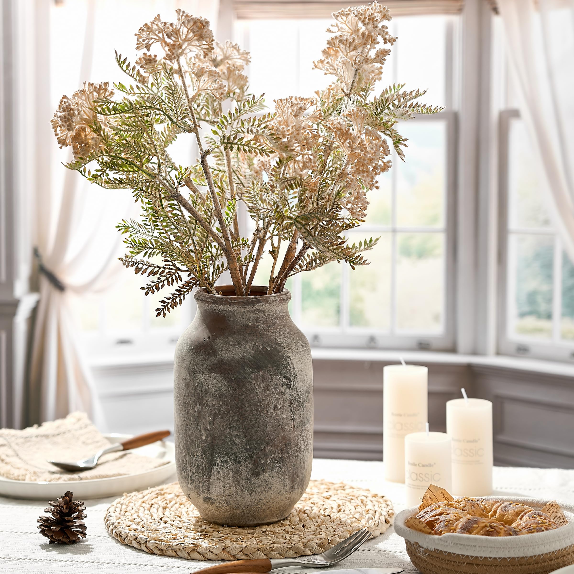 SIDUCAL Rustikale Keramikvase im Bauernhaus-Stil, weiß gekalkte Terrakotta-Keramik, dekorative Vase für Heimdekoration, Tisch, Wohnzimmerdekoration, Regaldekoration, Kaminsims, 24,1 cm, Terra