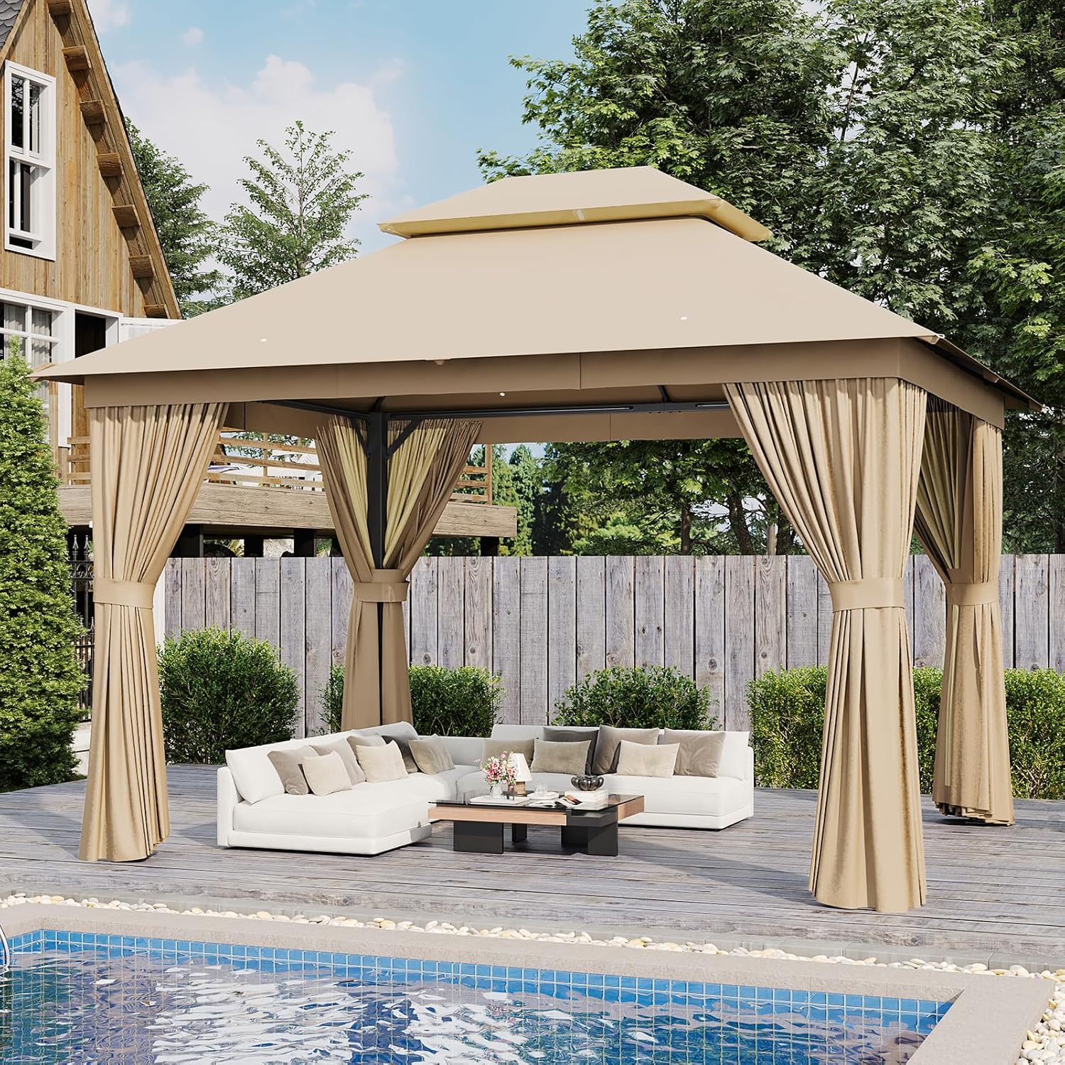 AOXUN 10x12 Outdoor Gazebo with Double Roofs