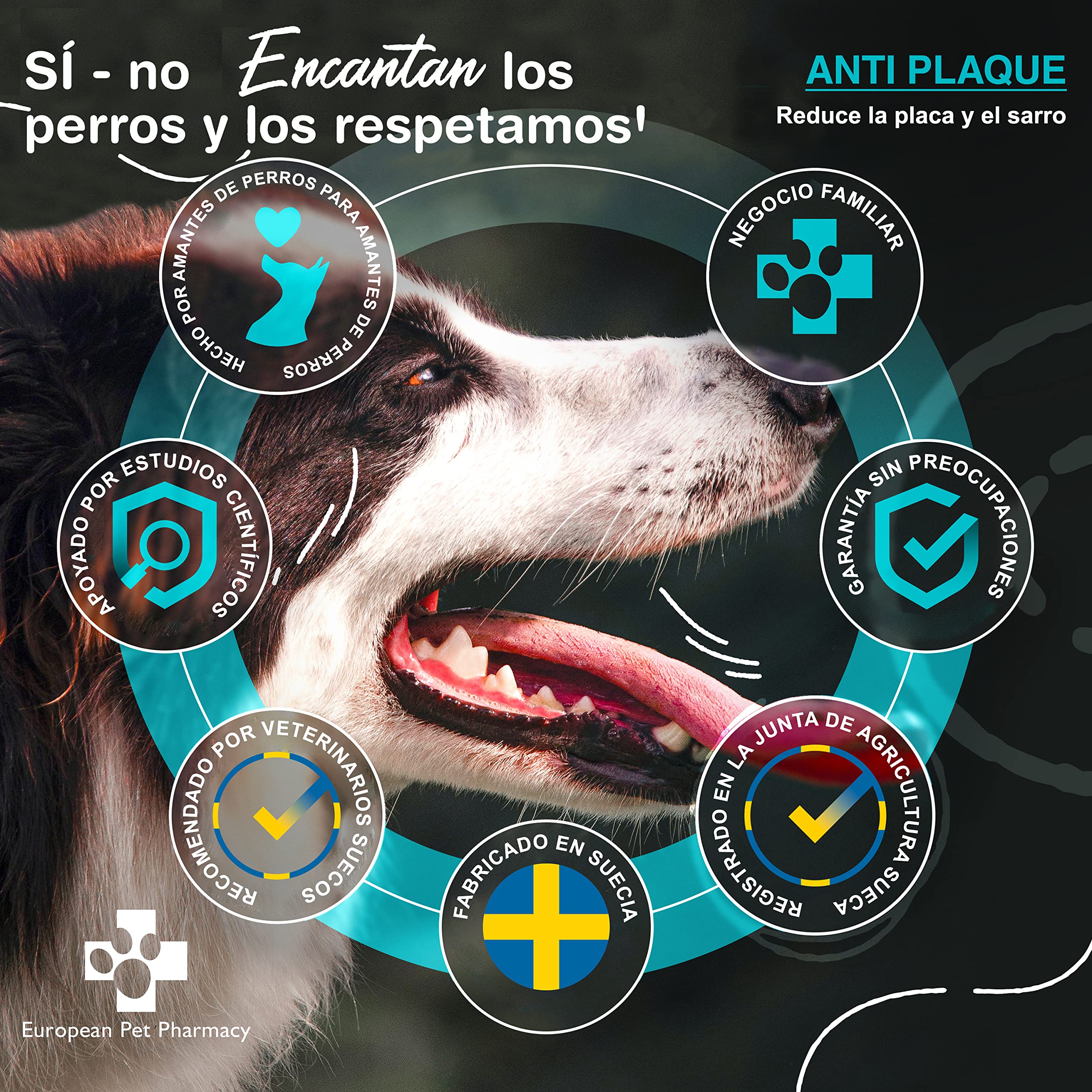 European Pet Pharmacy ANTI PLAQUE 335g – Limpiador Antisarro Perro para Eliminar Sarro Perros y Gatos – Higiene Bucal para Perros, Ayuda a Combatir Mal Aliento de Perros y Gatos – Puro y Natural