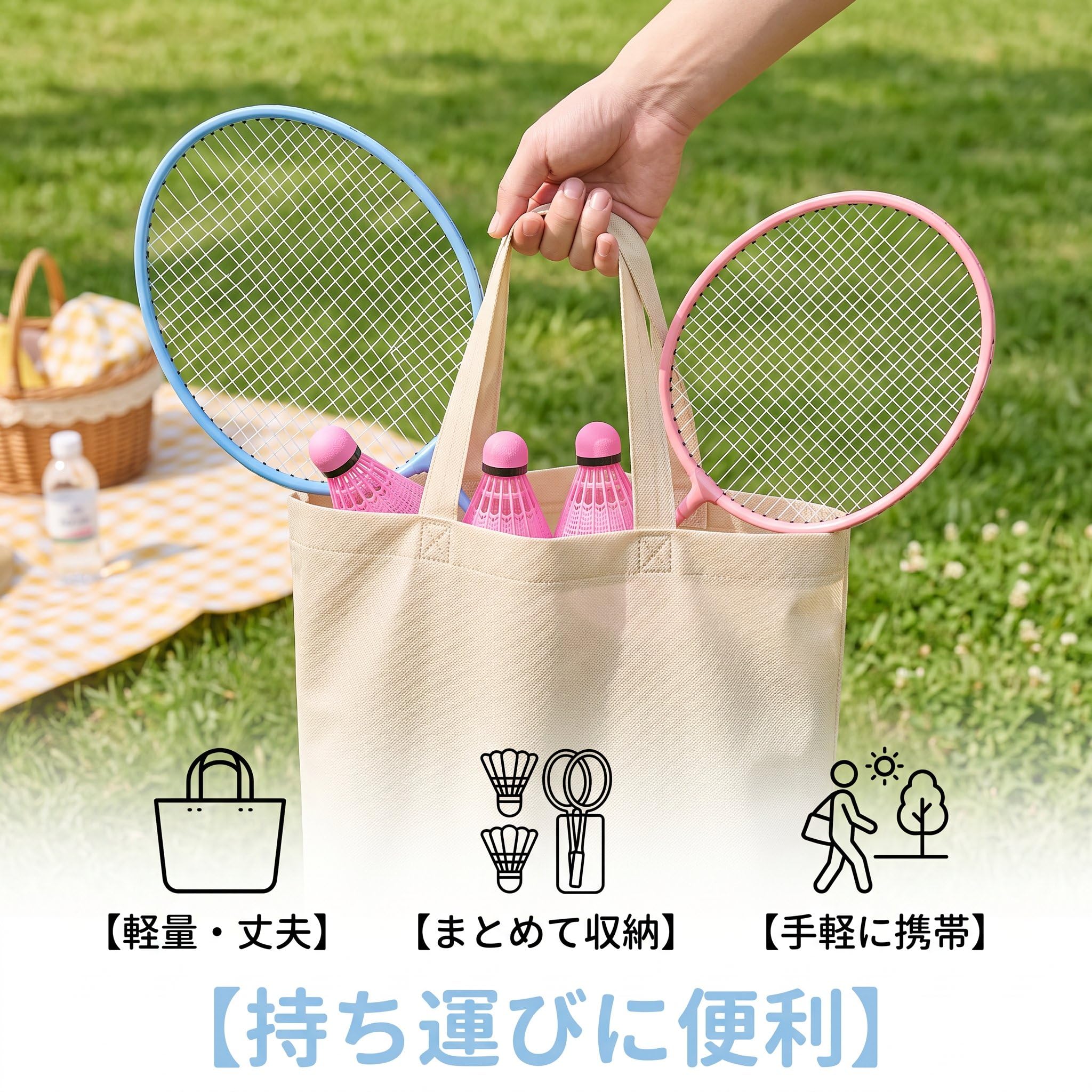 Set Racchetta da Badminton per Principianti, Adulti e Bambini, con Volano e Borsa, per Giochi all'Aperto, Telaio in Lega di Ferro