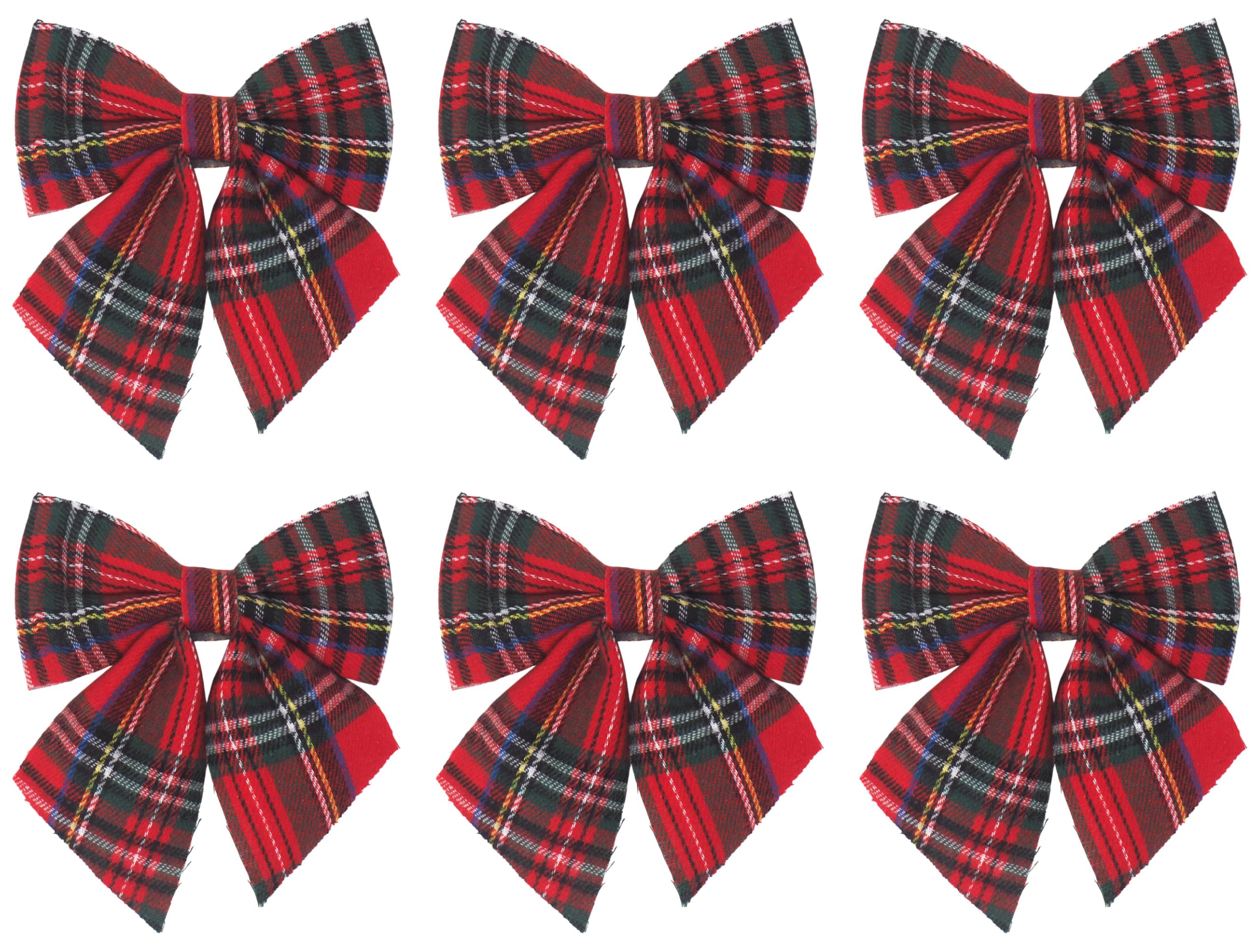 Blue Whale Gifts Red Traditional Tartan Christmas Tree Bow Decorations - Set Of 6