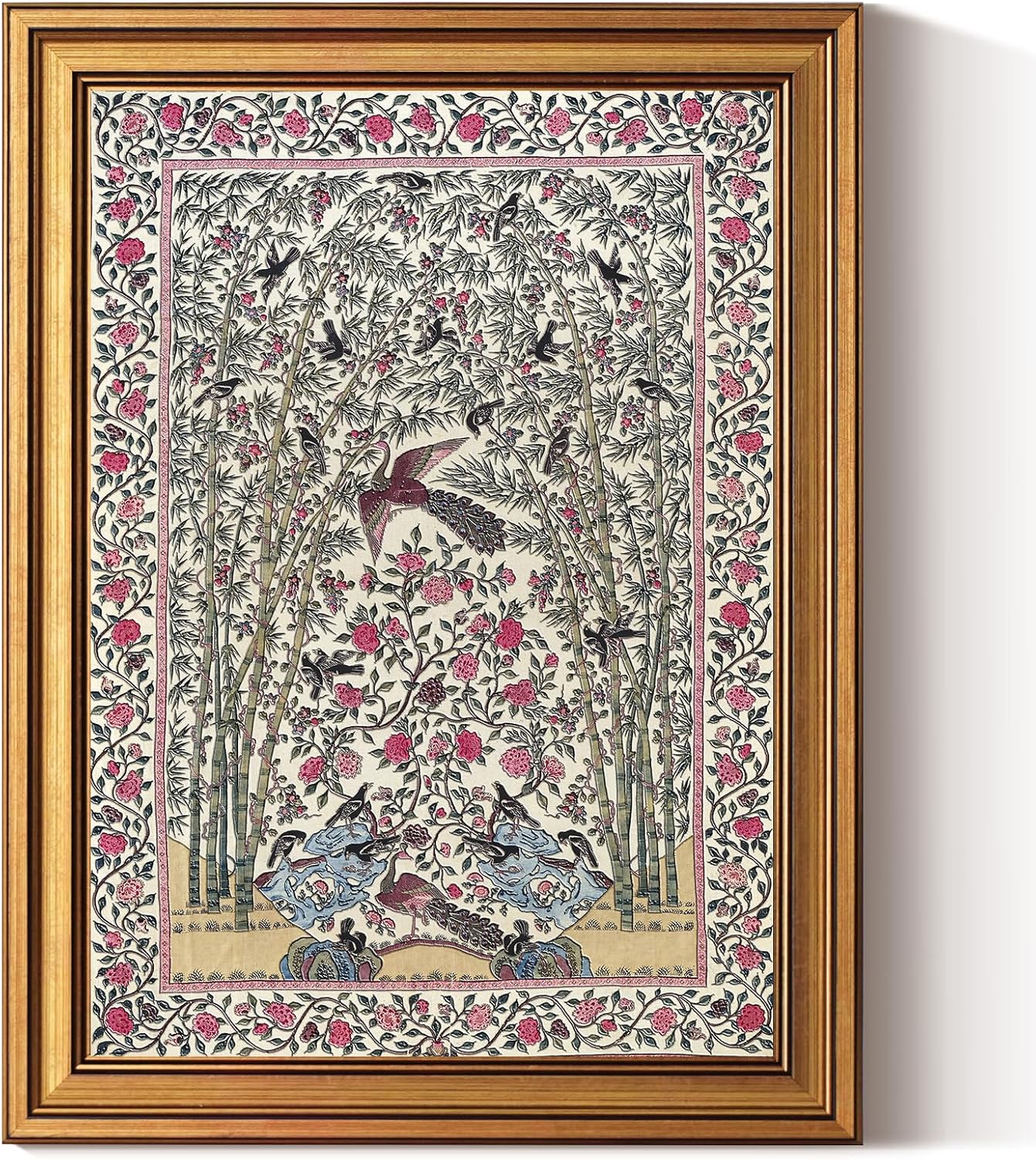 InSimSea Gold Framed 3D Textured Wall Art, Vintage King Raven Norse Folk Home Artwork, Mystical Flowery Crown Paintings Boho Art for Living Room Hallway Shelf, 12x16inch