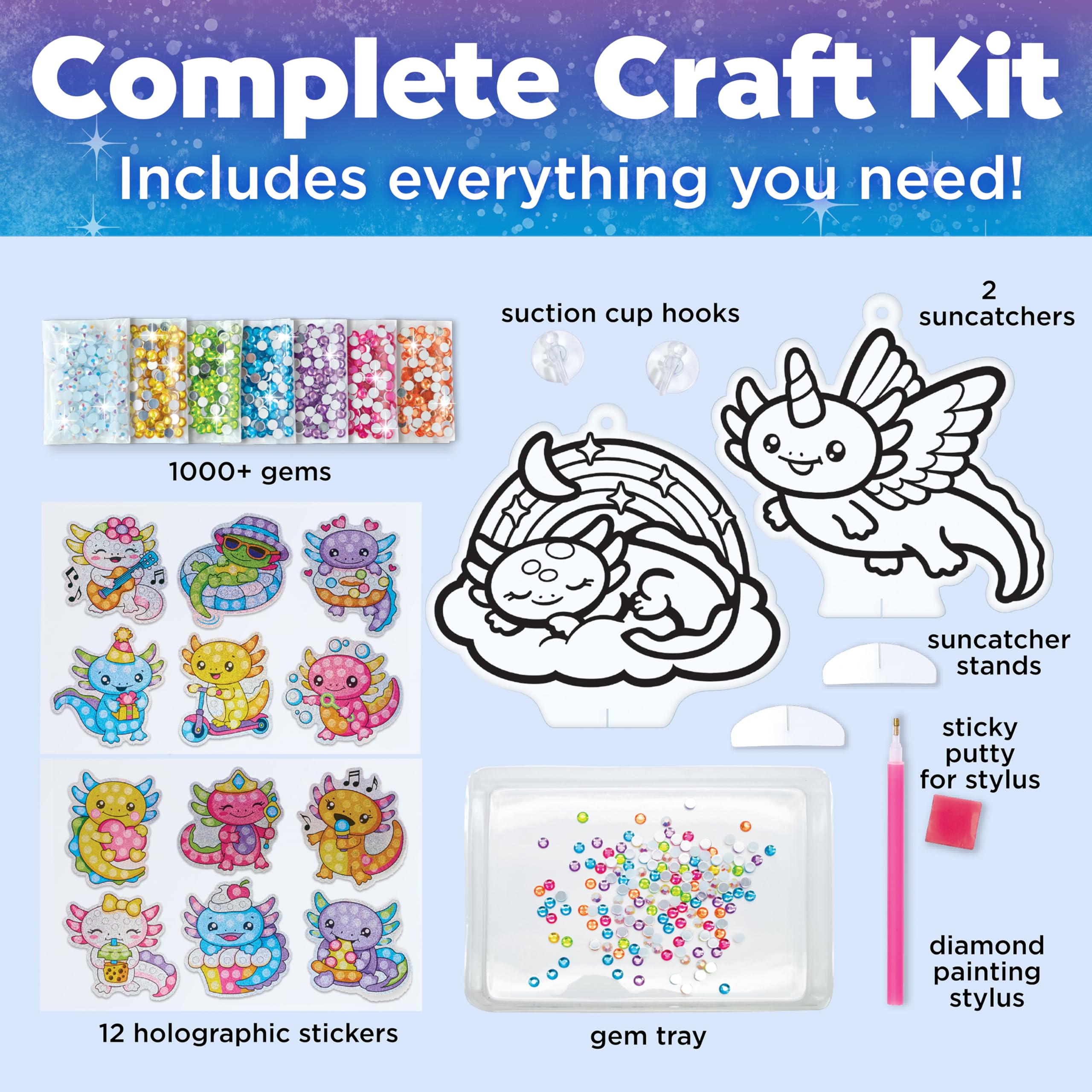 Creativity for Kids Big Gem Diamond Painting Kit: Axolotl Stickers & Suncatcher Kit - Boys and Girls Art & Craft, Axolotl Toys and Gifts for Kids (Ages 6+)