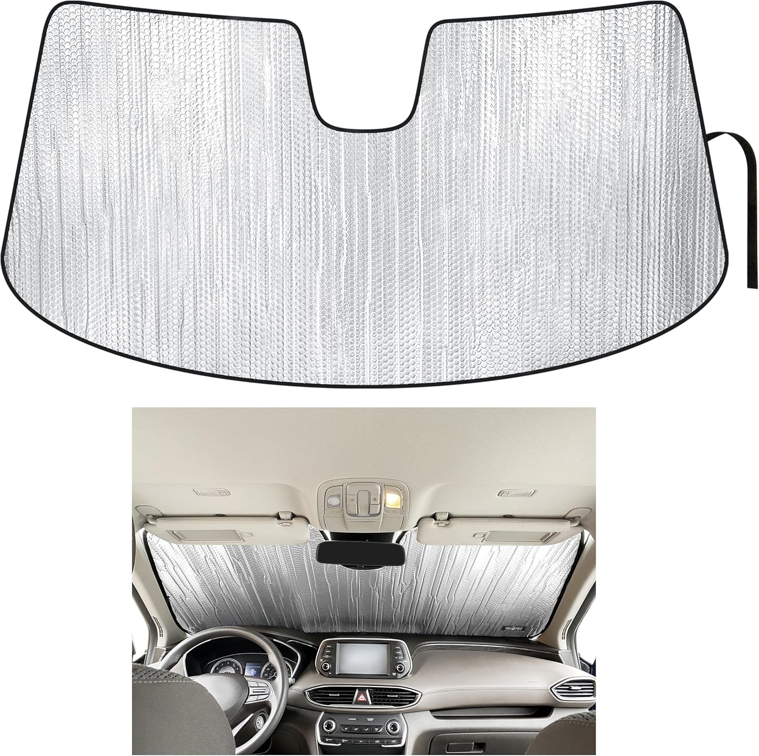 YelloPro Custom Fit Automotive Reflective Front Windshield Sunshade UV Reflector Sun Protection for 2019 2020 2021 2022 2023 Hyundai Santa Fe SUV, Plug-in Hybrid, Hybrid