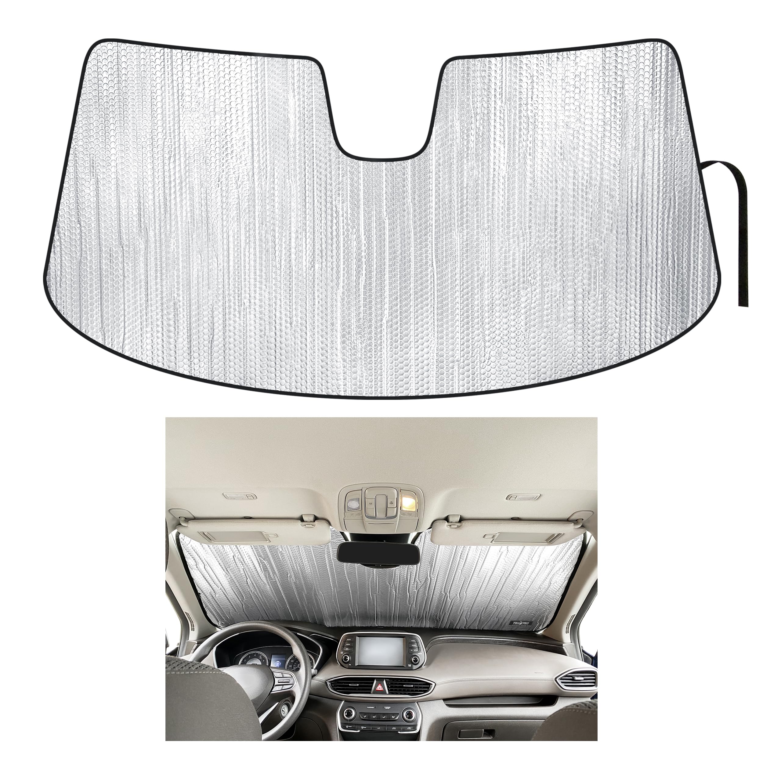 YelloPro Custom Fit Automotive Reflective Front Windshield Sunshade UV Reflector Sun Protection for 2019 2020 2021 2022 2023 Hyundai Santa Fe SUV, Plug-in Hybrid, Hybrid