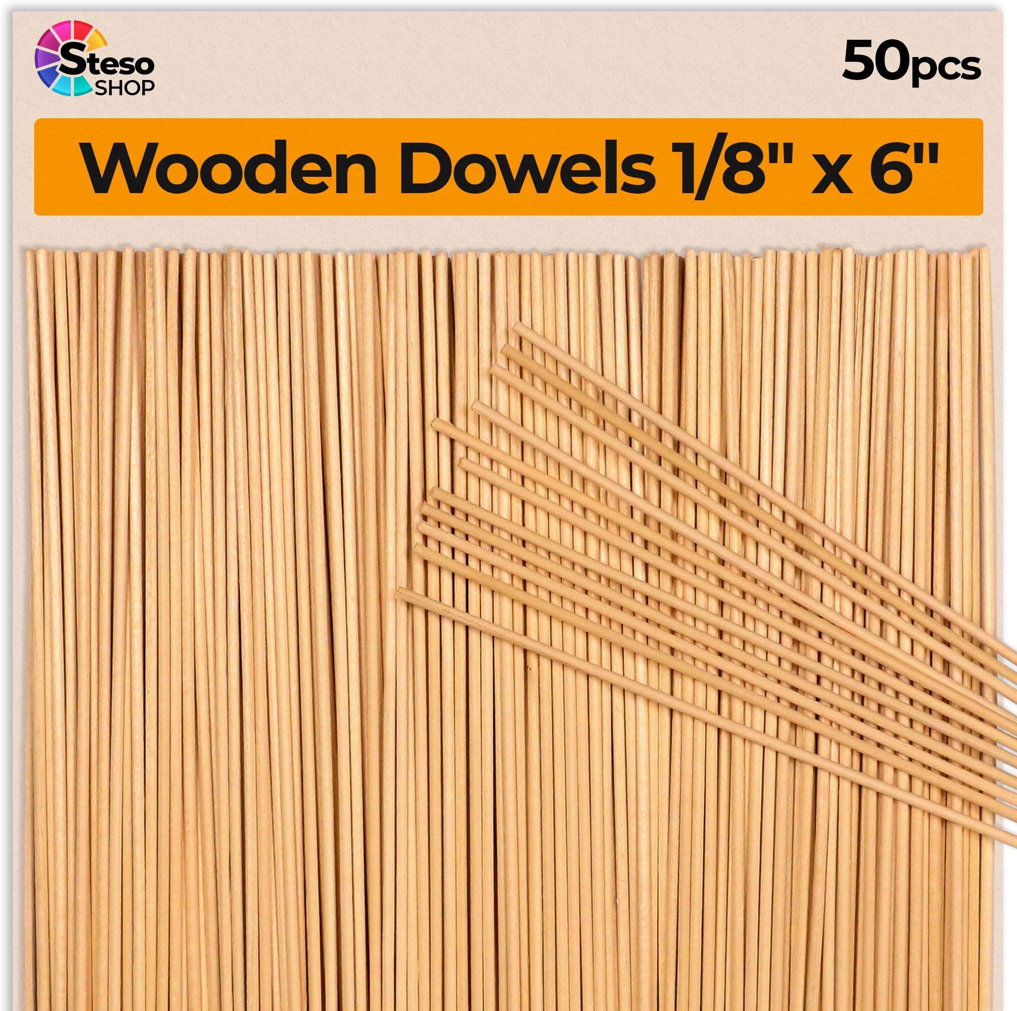 Wooden Dowel Rods 6 inch - 1/8 Hardwood Dowels - Craft Dowels for Woodworking Project 50 pcs - for Model Building Games Kids Crafts Handmade Gifts Home Decor (1/8)…