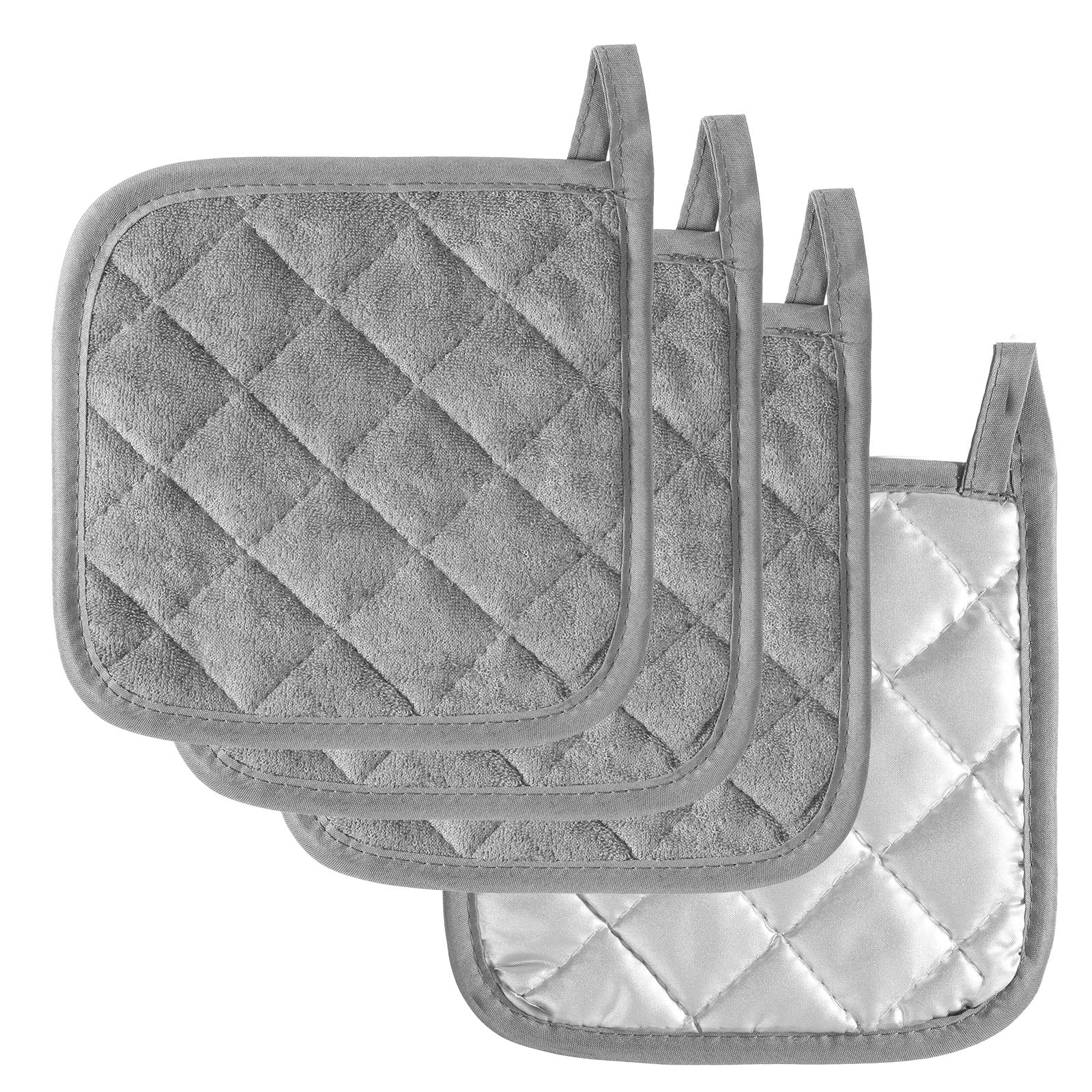 4 Pcs Heat Resistant Pot Holders, Thick Pot Holders Pad with Hanging Loop for Kitchen, Oven Cloth Pads for Kitchen Baking Microwave Oven