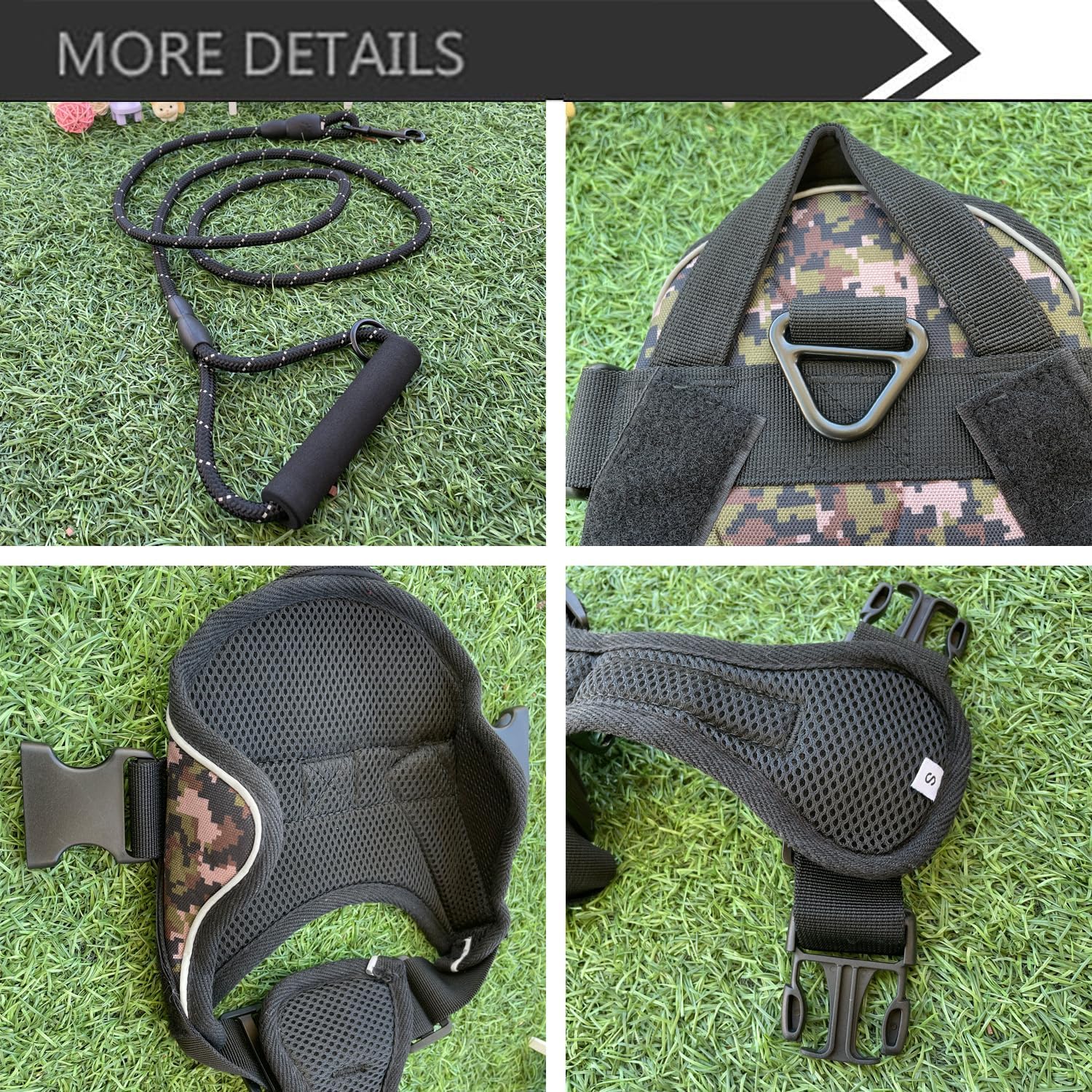 2 Pieces Reflective Dog Harness and Leash Set Comfortable Mesh Lining with Handle - Green Camouflage - S