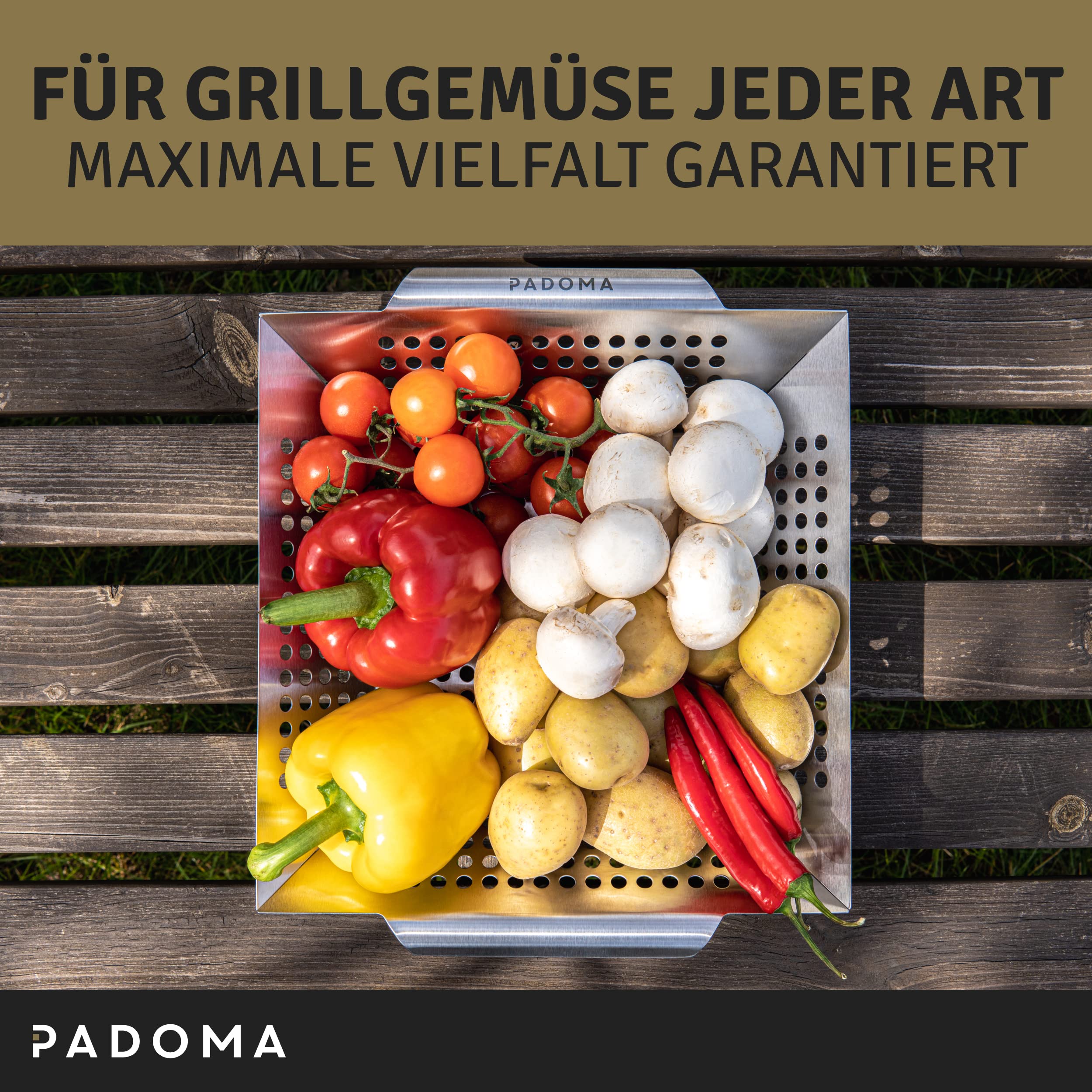 Grillkorb aus Edelstahl Grillschale 30 x 30 x 6 cm für alle Grillarten perfekt für Fleisch, Gemüse und Fisch spülmaschinengeeignet