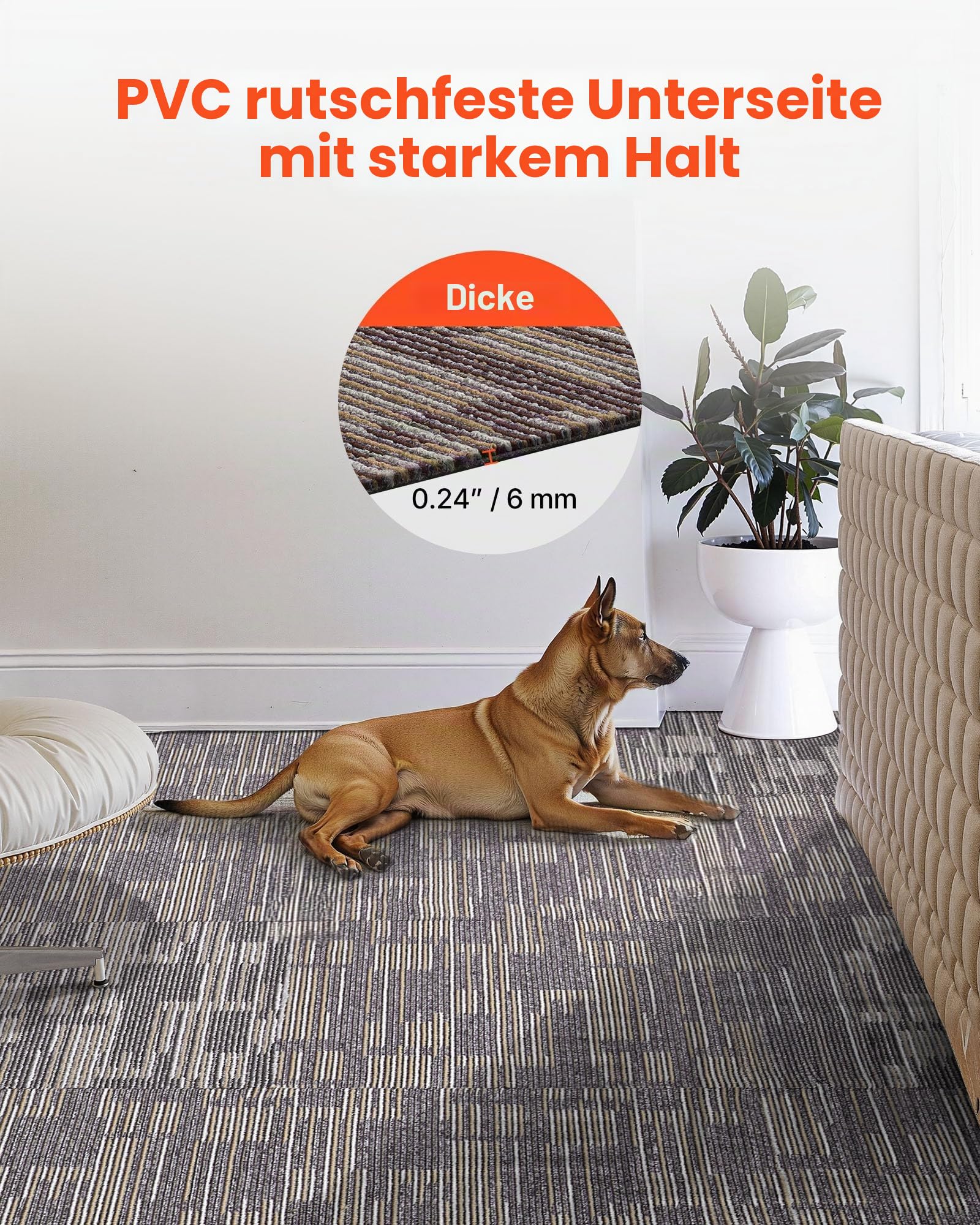 VEVOR Teppichfliesen 609,6 x 609,6 x 6 mm, 24er-Pack, modularer Teppichboden mit Fläche von 9 m², Teppich Bodenbelag, einfacher DIY-Austausch für Wohnzimmer und Büro, Grau und Braun