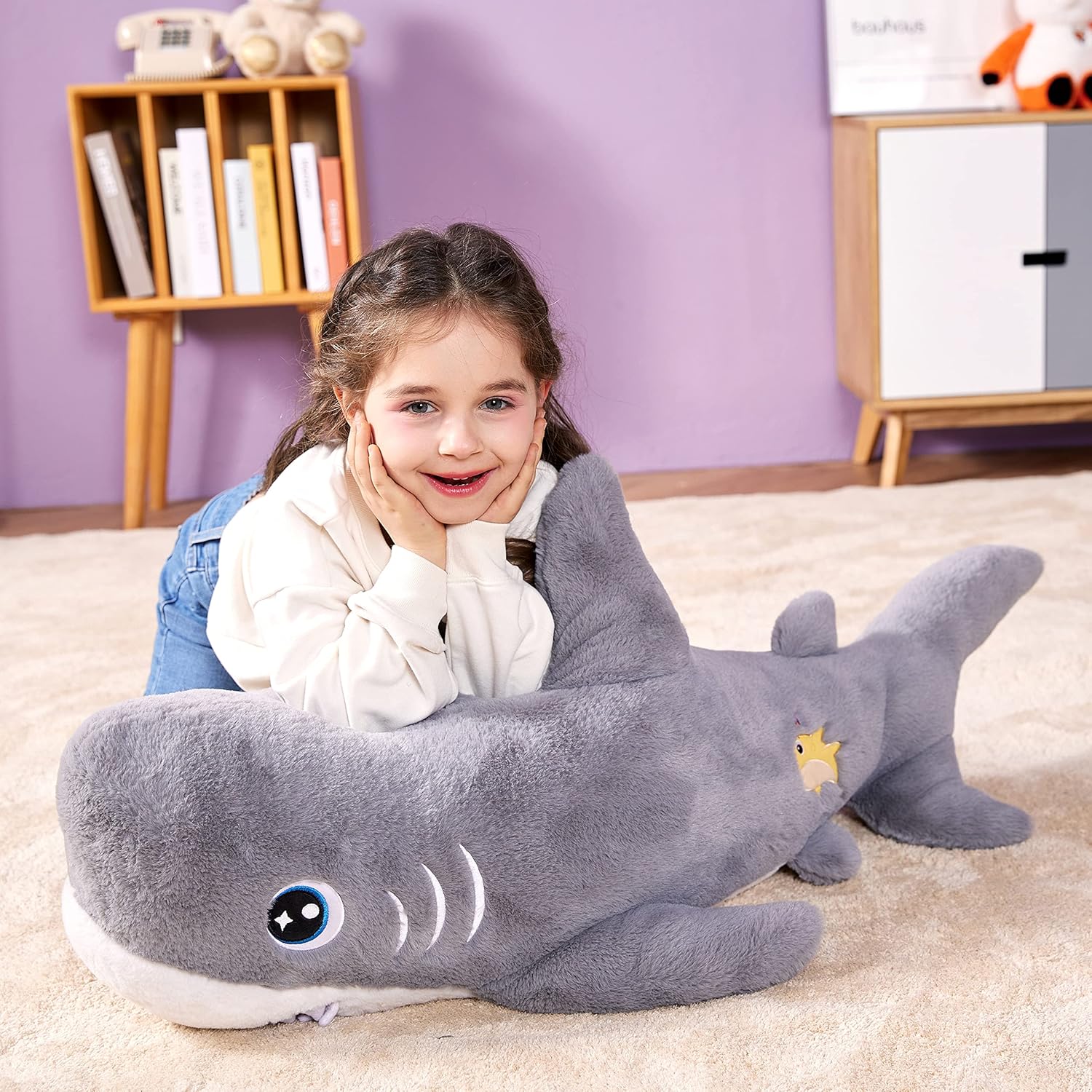 IKASA Giant Shark Stuffed Animal Plush Toy,39" Large Cute Jumbo Soft Toys,Huge Big Size Fluffy Plushy Fat Oversized Plushie,Gifts for Kids