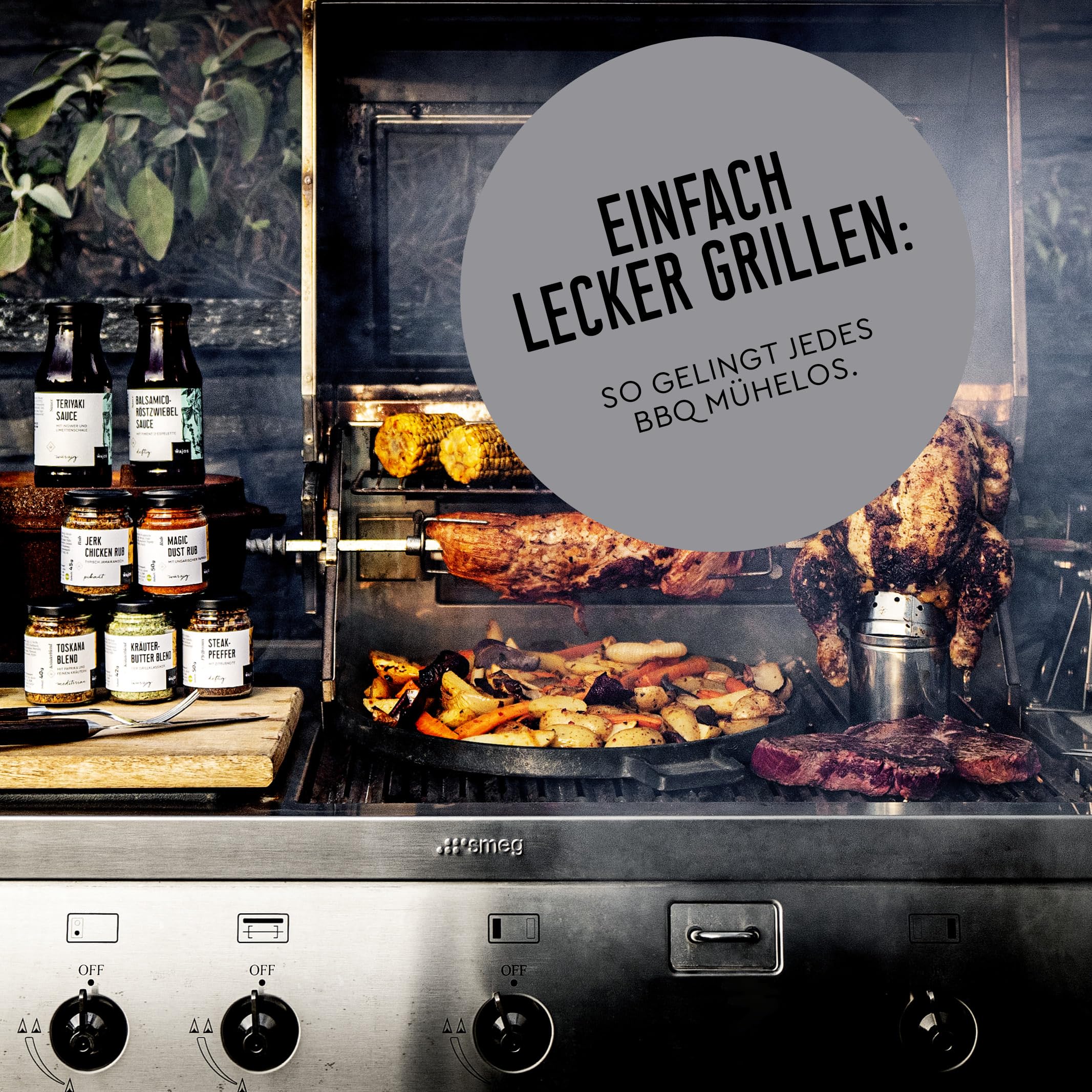 WAJOS Geschenkset für Grillmeister: BBQ-Saucen, Öl, Grillgewürze & mehr - Grill Geschenke für Männer - Inkl. Grillrezepten
