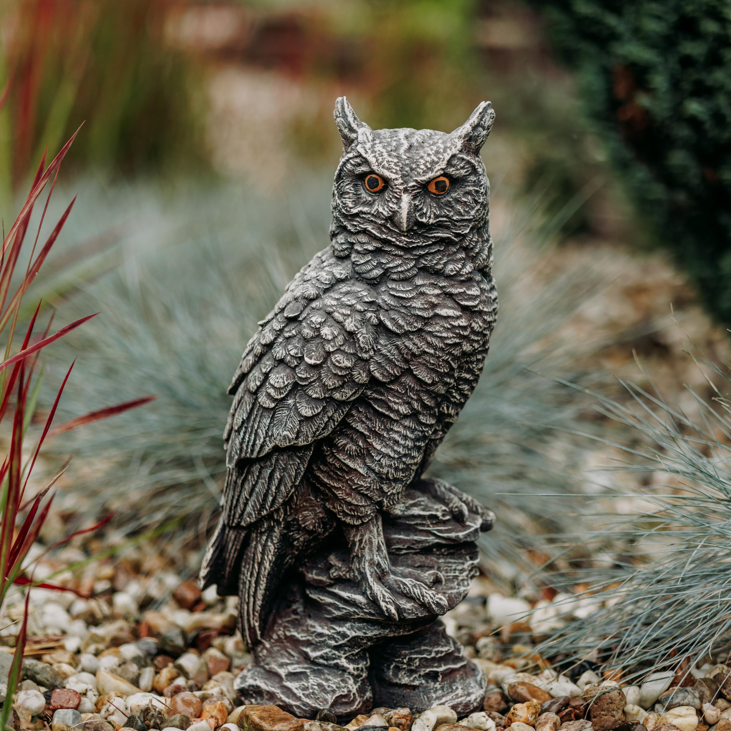 gartendekoparadies.de Antike Eulen-Figur, Steinfigur, H. 41 cm, 12 kg, Grau, frostsicher aus Steinguss für Außenbereich