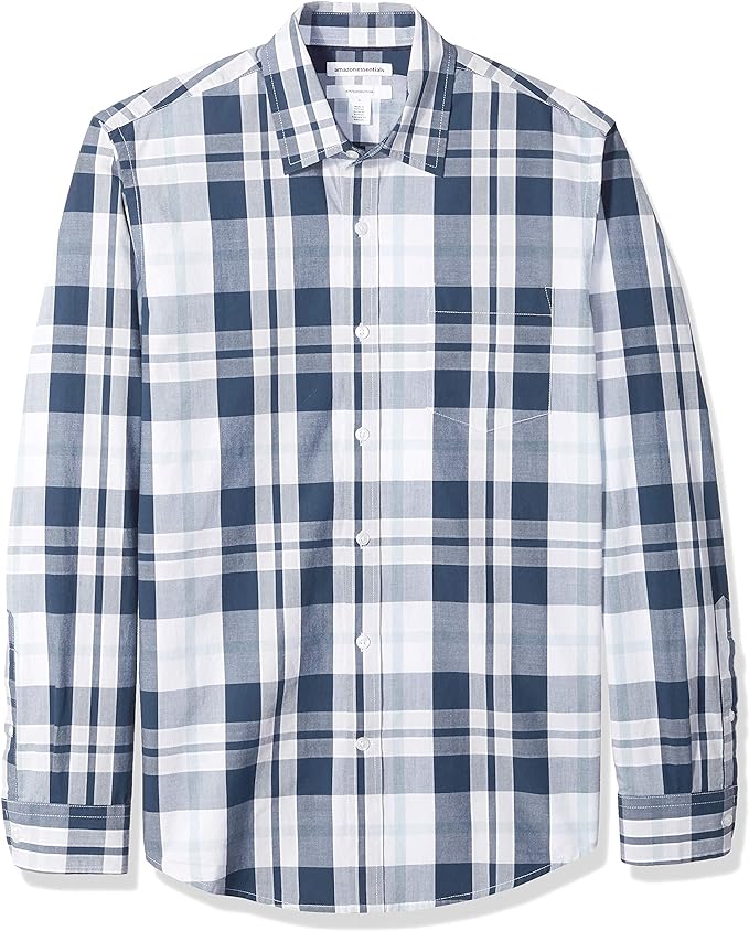 Amazon Essentials Hombre Camisa de Popelín de Manga Larga y Ajuste Entallado