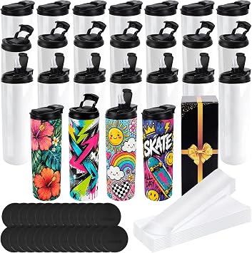Joyclub 25 Pack Sublimation Water Bottle, 20 oz Dual Opening Tumblers