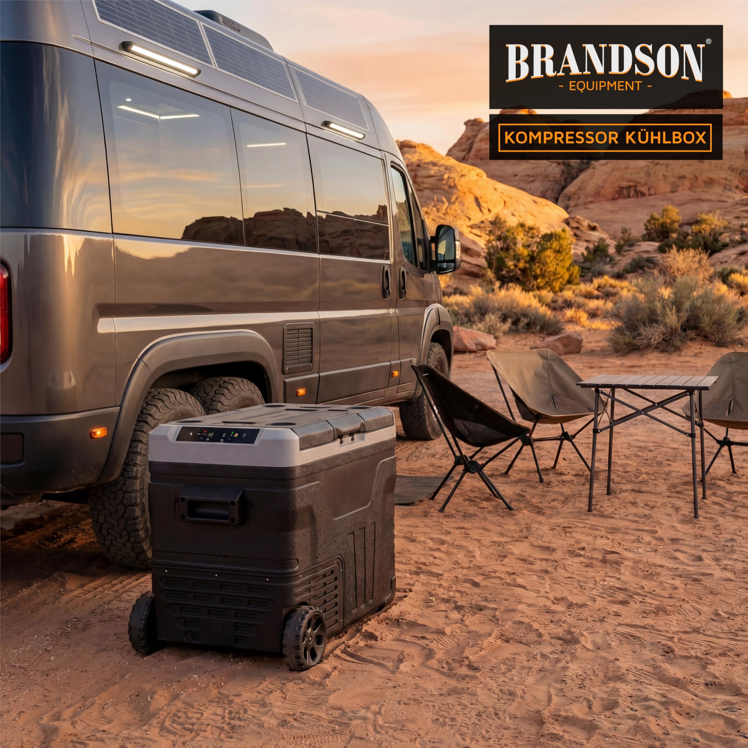 Brandson - Kompressor Kühlbox elektrisch - 2 Zonen / 2 Fächer 46 Liter – ECO Modus - LED Display – Gefriertruhe Kühlung bis -20°C - 12V - 230V – Batteriewächter - Auto Camping Festival LKW Boot