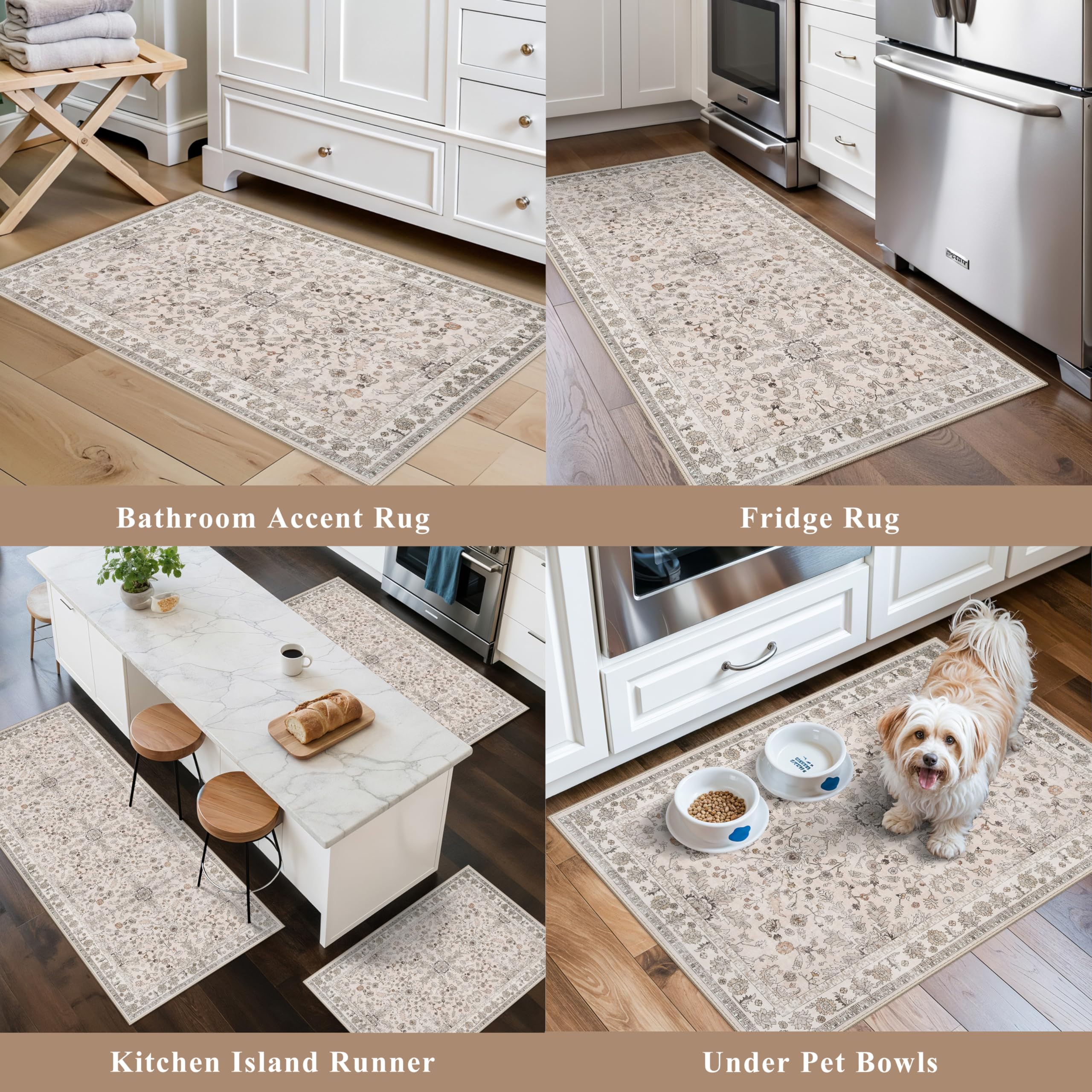 3-Piece Boho Kitchen Rug Set - Non-Slip & Washable -4